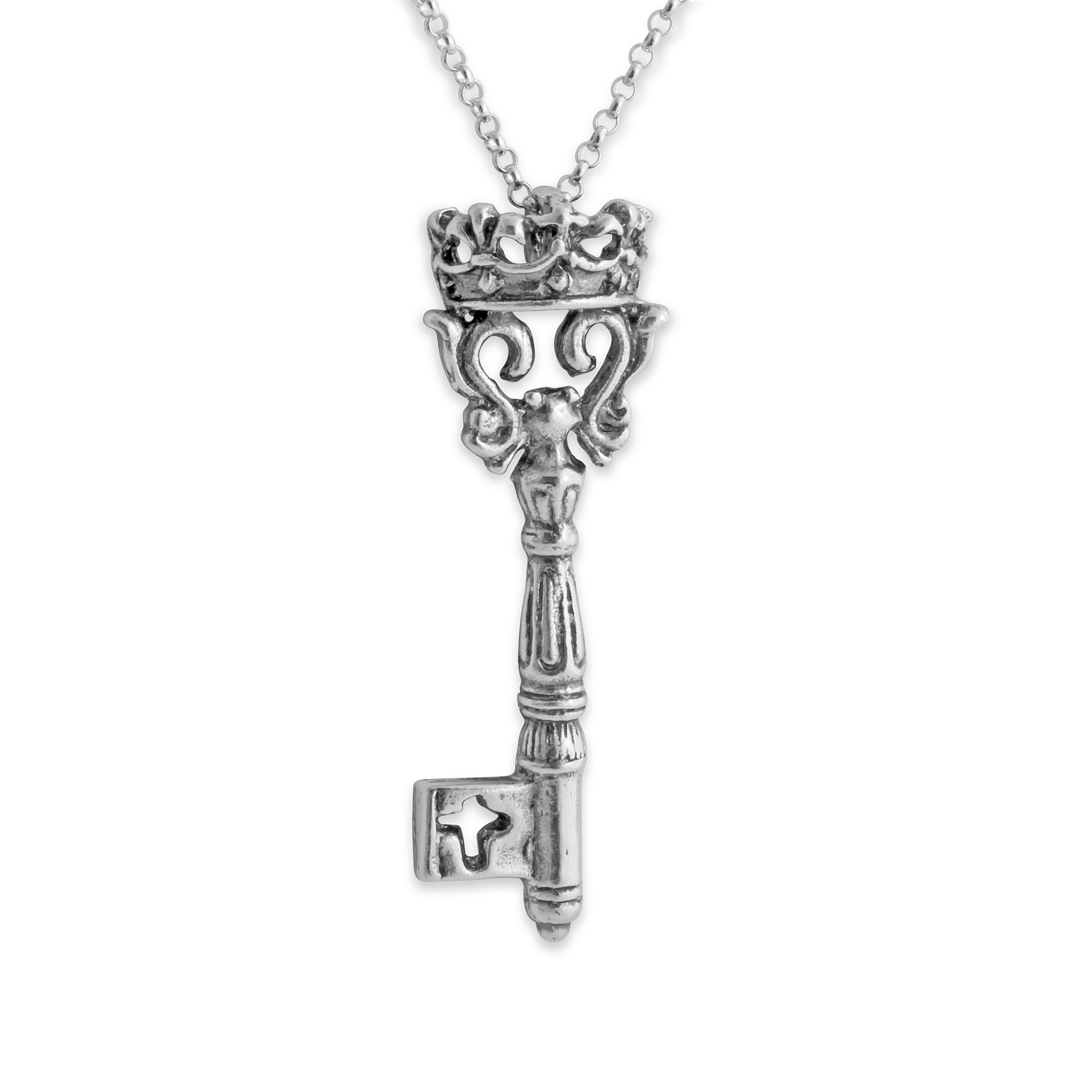 Azaggi 925 Sterling Silver Vintage Key Necklace with Crown Charm - Handmade Jewelry Gift for Women & Men - Perfect for Anniversaries, Birthdays & Special Occasions