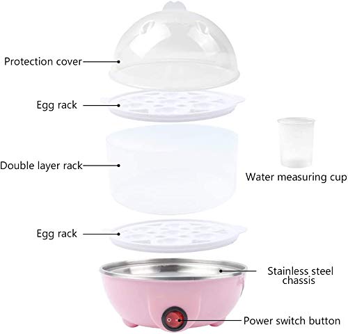 Electric Egg Cooker - Hard Boiled Egg Maker with 14-Capacity Double Layer, Multi-Function Steamer for Soft/Medium/Hard Eggs, Milk Warmer & Food Heater - Perfect for Breakfast Meal Prep, Keto Diet & Healthy Cooking (Pink)
