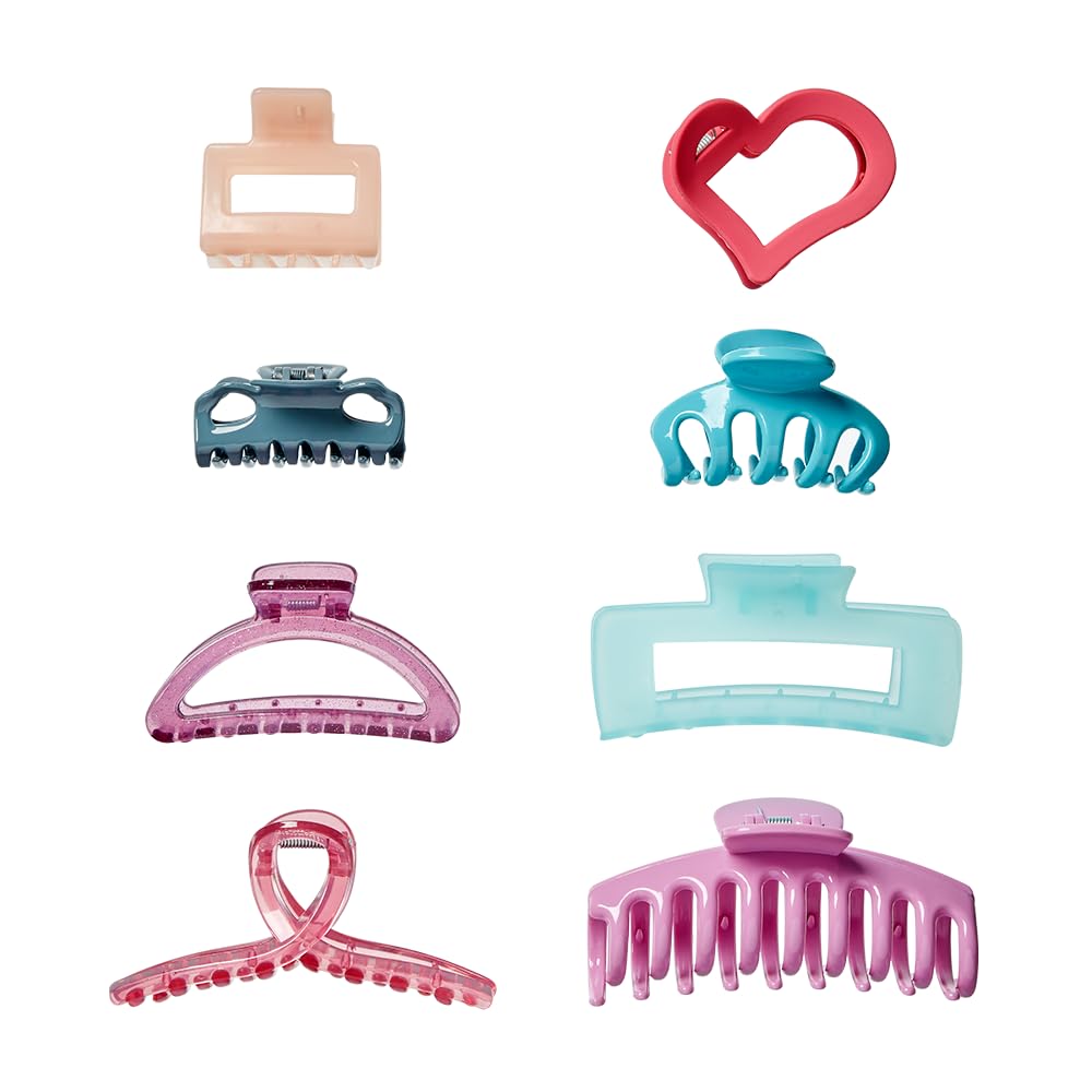 Scunci by Conair 8-Piece Pastel Hair Claw Clips Set for Women - Strong Hold Hair Clips for Thick Hair - Perfect for Ponytails, Buns & Updos - Hair Accessories for Work, Gym & Everyday Use