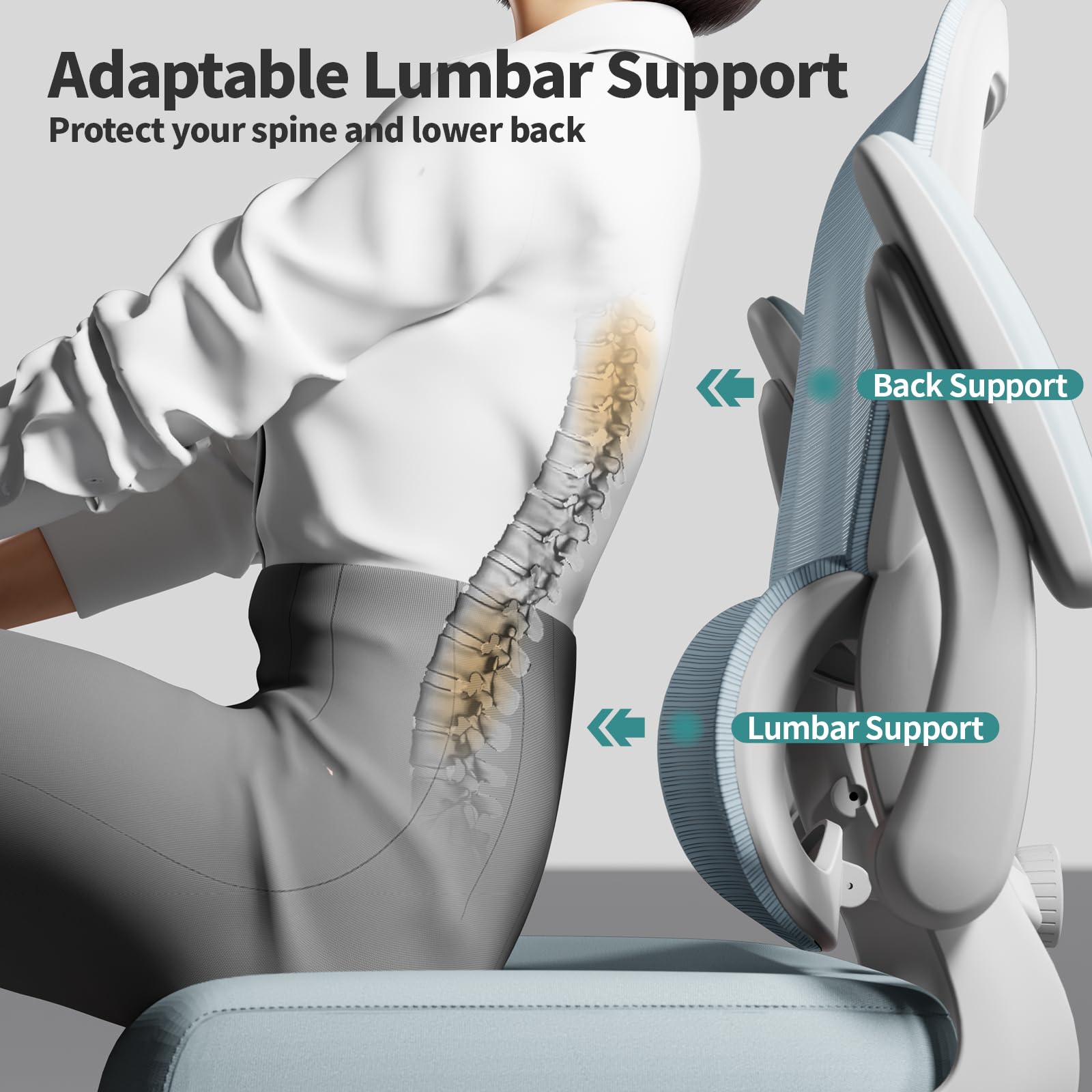 Ergonomic Office Chair with Adjustable Lumbar Support - Breathable Mesh Computer Desk Chair for Home & Executive Office - Comfortable Task Chair with Adjustable Height (Blue) - Perfect for Long Work Hours & Remote Work Setup