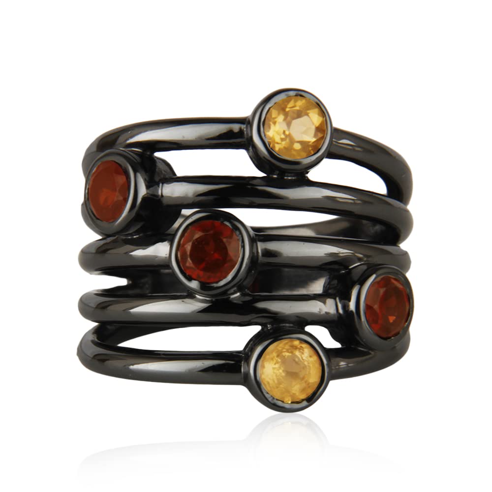 PANOPLY GEMSTONE RING - Multi Birthstone Eternity Band Stacking Ring with Garnet, Citrine & Black Rhodium (Size 5.5) - Perfect for Anniversary Gifts, Mother's Day Jewelry & Everyday Stackable Fashion