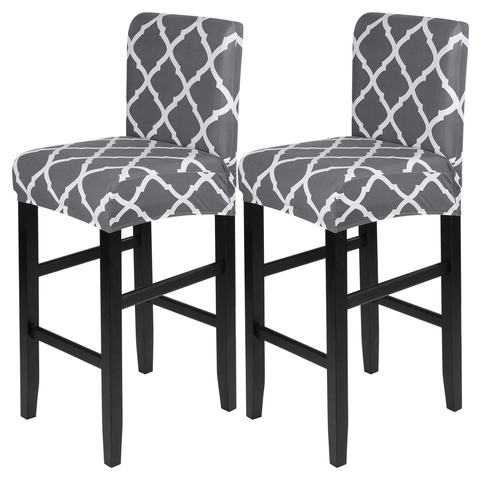 Stretch Washable Bar Stool Covers Set of 2 - Counter Height Chair Seat Covers for Kitchen, Dining Room & Cafe - Rhombus Grey Design - Perfect for Home Decor, Restaurant Upgrade & Indoor Furniture Protection