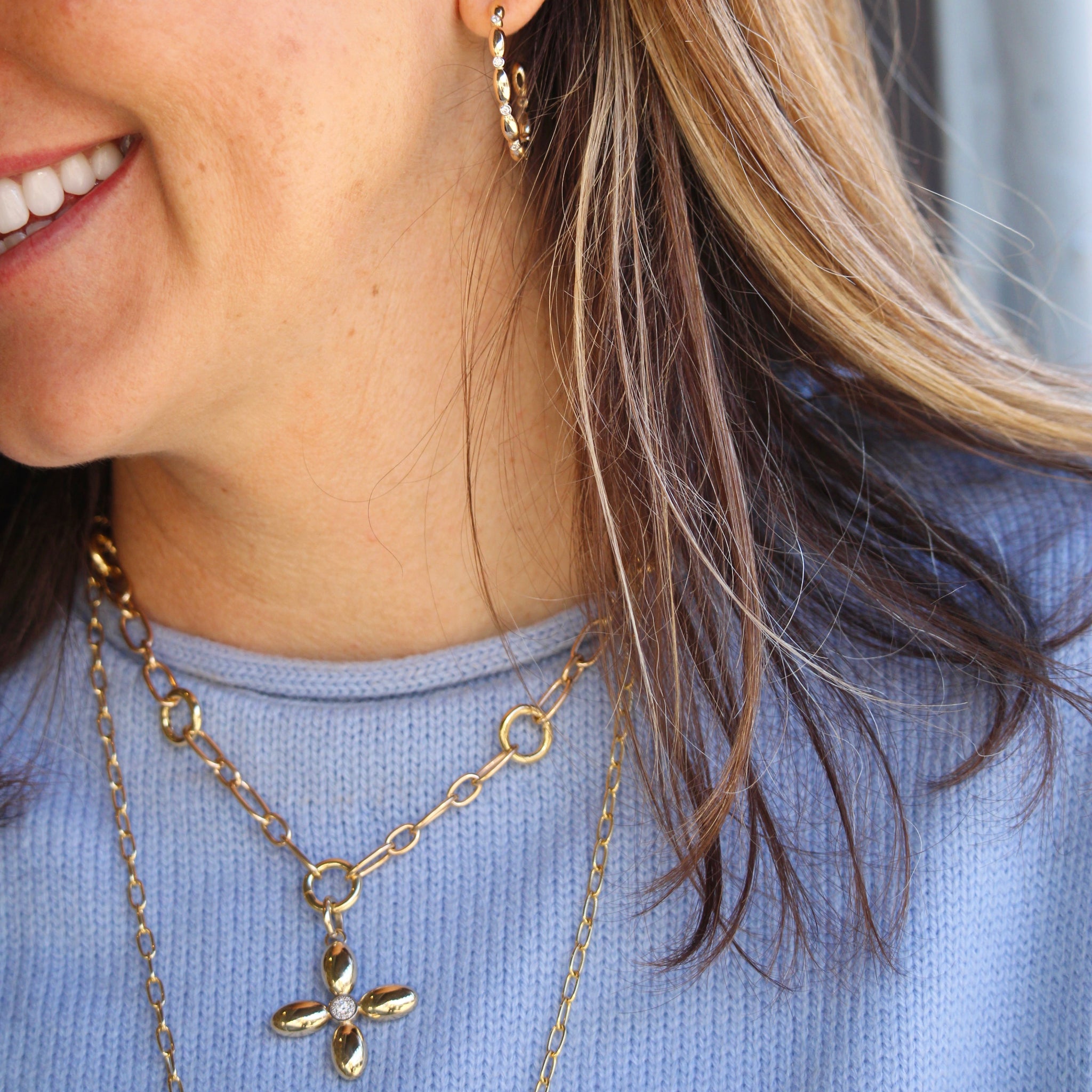 Five Station Charm Holder Mixed Oval Link Necklace - Elegant Layering Jewelry for Women, Perfect for Everyday Wear & Special Occasions