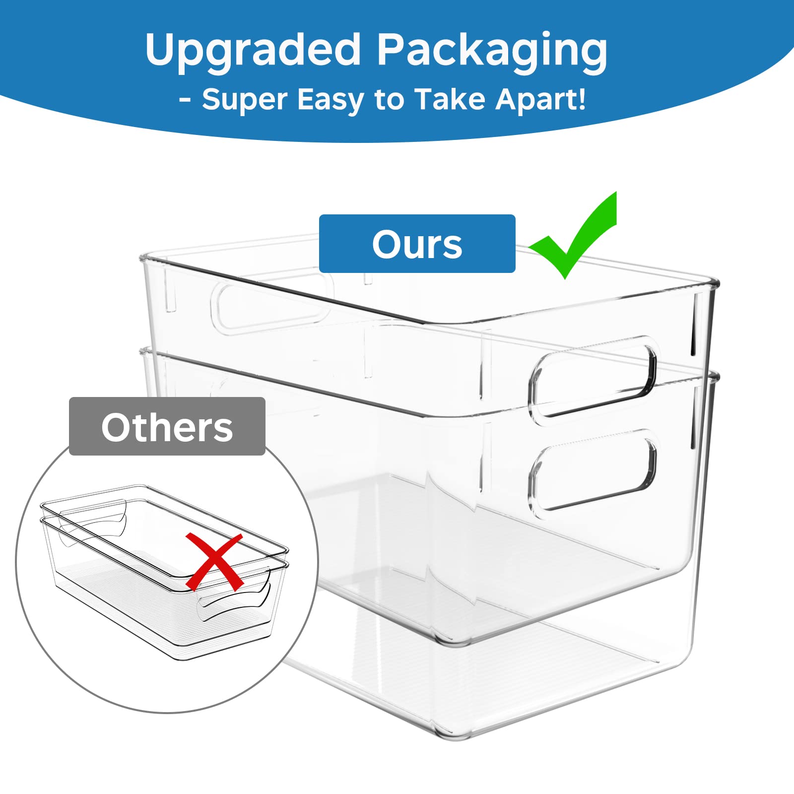 5-Pack Large Clear Plastic Storage Bins with Handles – 11x7.5x6 Inch Kitchen Pantry Organizers for Refrigerator, Cabinet & Countertop – Perfect for Food Storage, Spice Organization & Home Decluttering