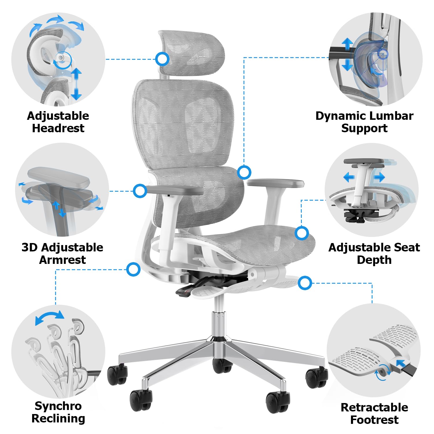 Ergonomic Mesh Office Chair with 3D Adjustable Armrests - High Back Computer Desk Chair with Wheels, Lumbar Support & Breathable Mesh - Perfect for Home Office, Gaming & Workspace (White)