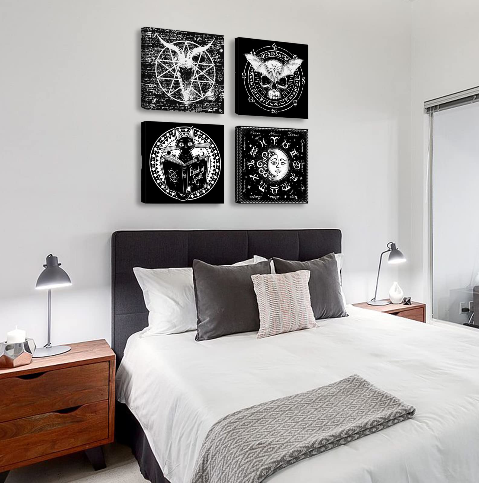JiazuGo Jesus Art Wall Decor - Gothic Wall Art, Black Tarot Astrology Witch Canvas Prints - 4 Piece Dark Academia Emo Decor Set for Bedroom & Bathroom - Perfect for Occult Aesthetic Home Decor
