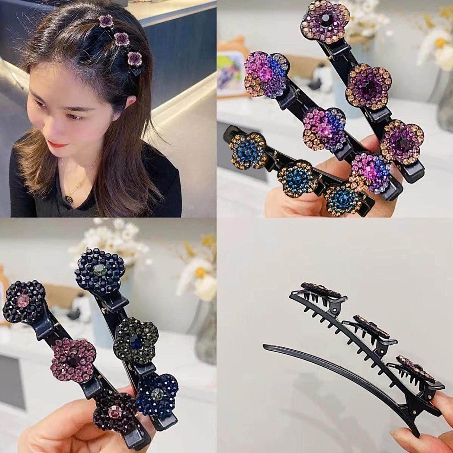 Vintage Hair Clips Set - 5Pcs Elegant Triple Lace Clover Flower Barrettes with Rhinestones | Women & Girls Hair Accessories for Weddings, Parties & Daily Styling