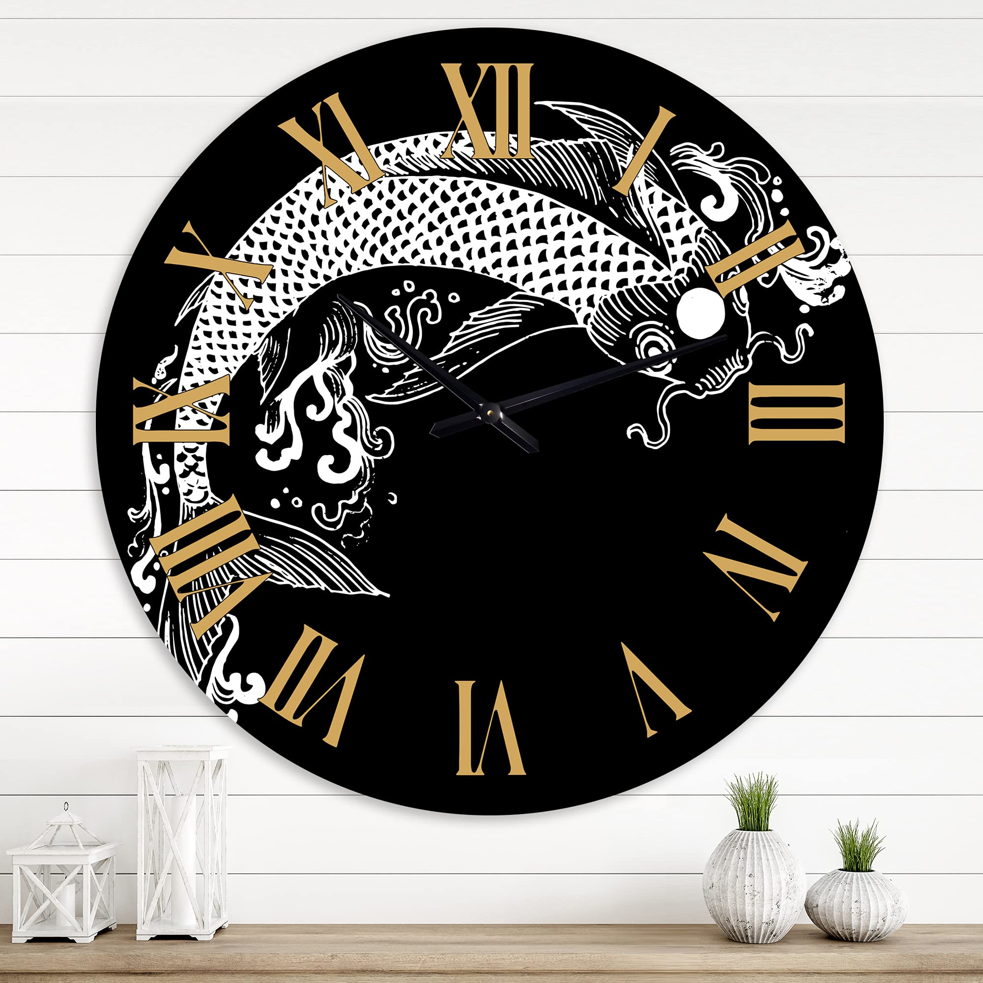 Chinoiserie Koi Fish Wall Clock - Large Traditional Decorative Clock for Home, Office & Living Room | Elegant Animal-Themed Wall Art for Bedroom & Study Decor
