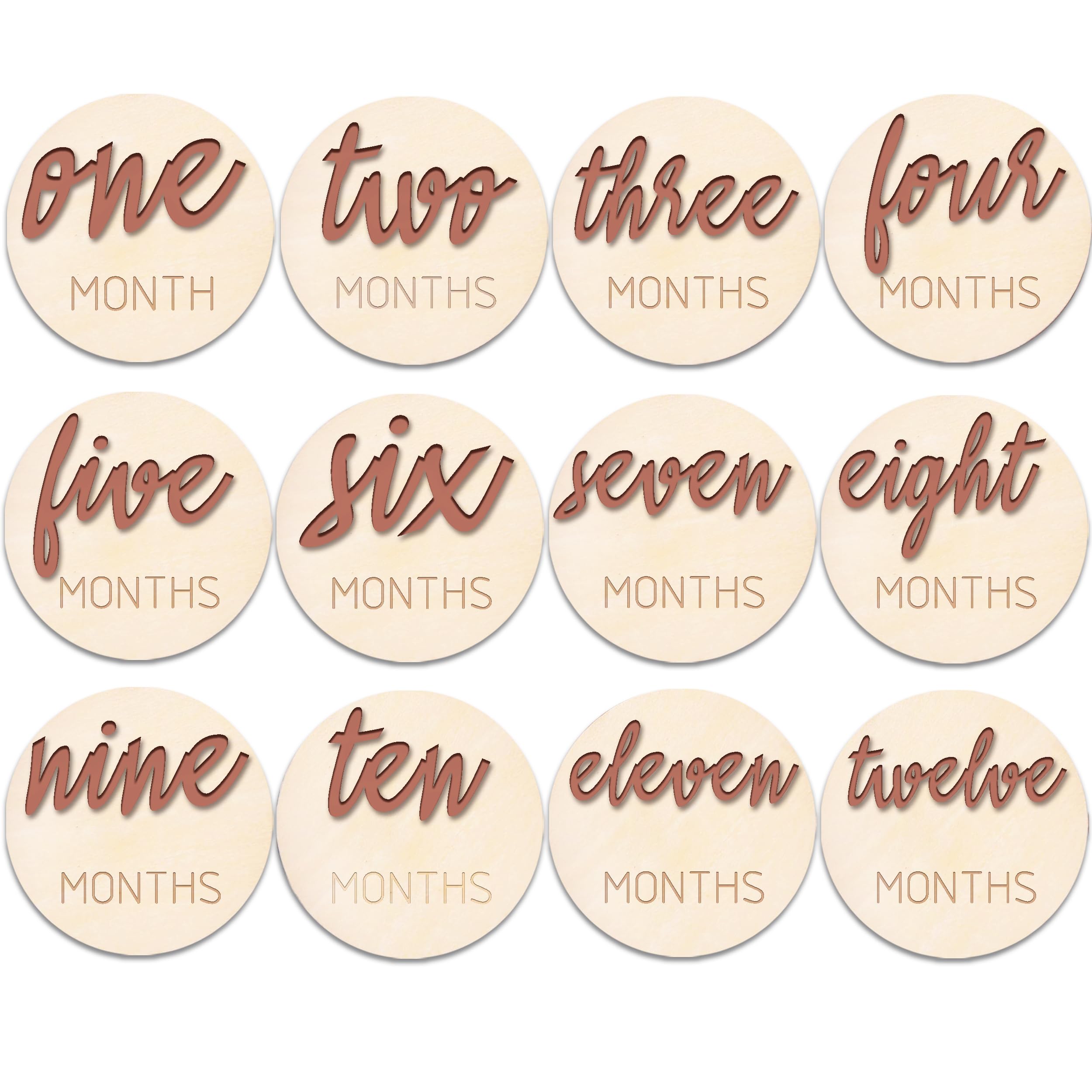 3D Pink Wooden Baby Monthly Milestone Cards - 6 Pack Gender Neutral Disc Markers for Newborn Photo Props & Growth Tracking | Perfect for Baby Announcements, First Year Photos, and Nursery Decor