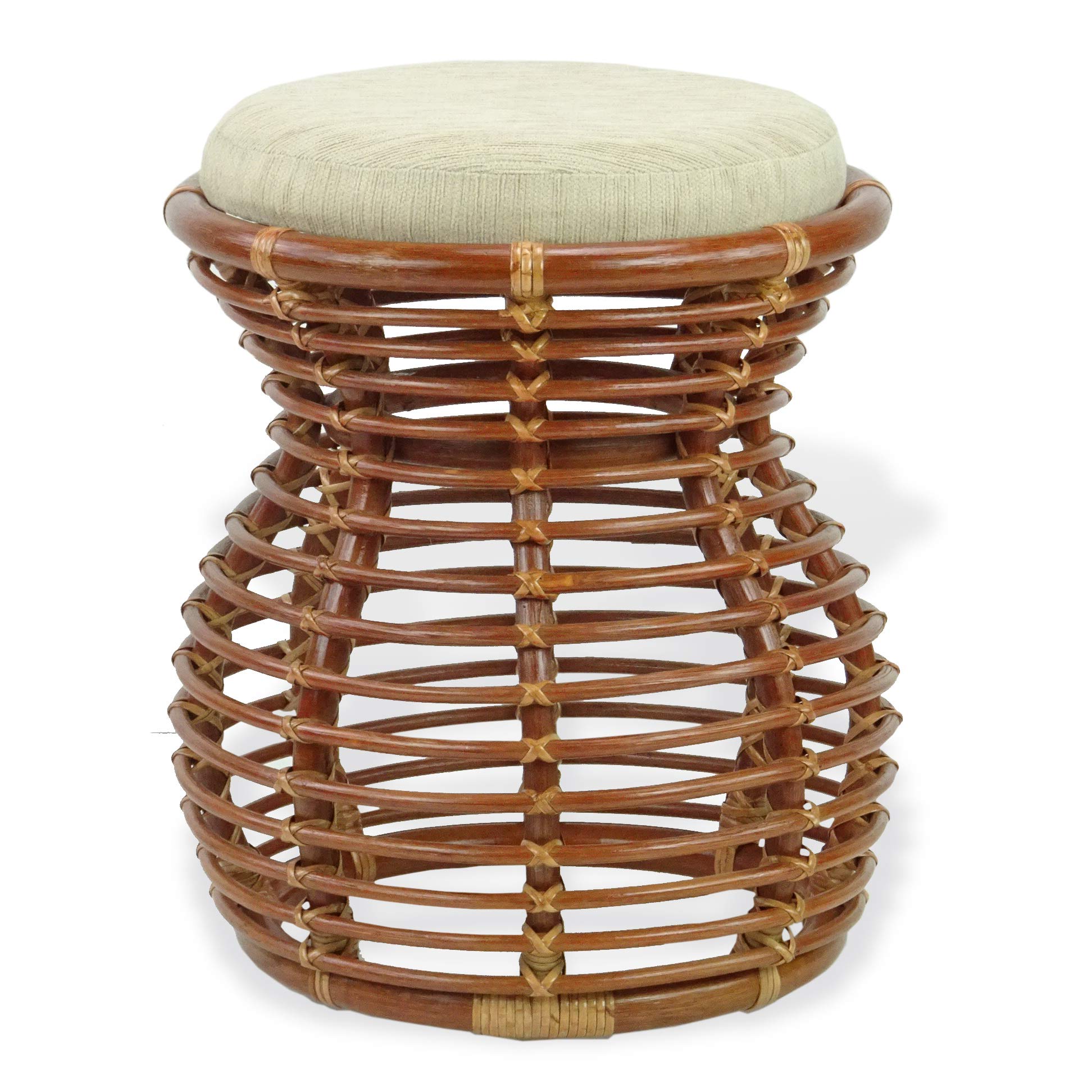 Handmade Natural Rattan Wicker Ottoman Stool - Eco-Friendly Vanity Seat for Bedroom, Living Room & Boho Decor - Cognac (Light Brown) - Perfect for Home, Apartment & Cozy Spaces
