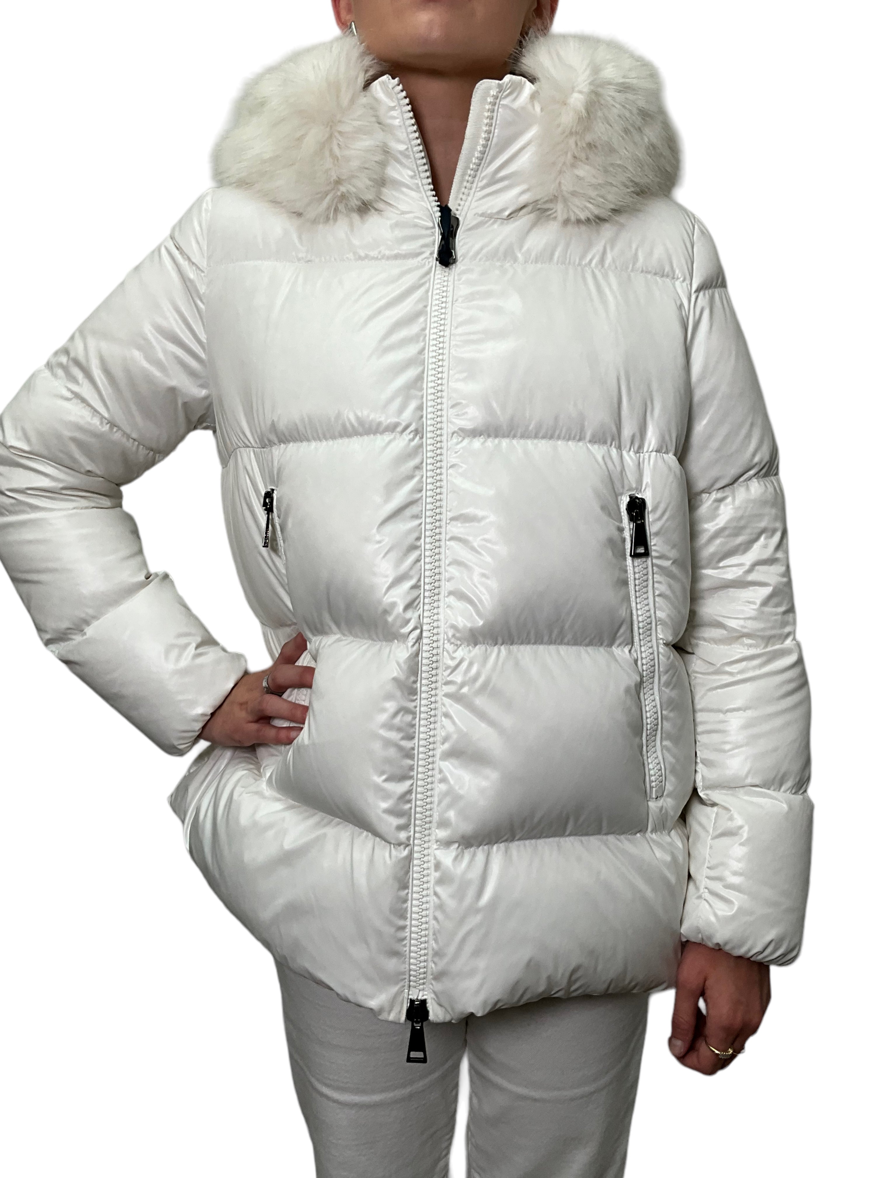 MONCLER Quilted Down Puffy Coat with Fur Trim - Women's Winter Jacket, Size L, New | Warm Hooded Parka for Cold Weather & Outdoor Activities