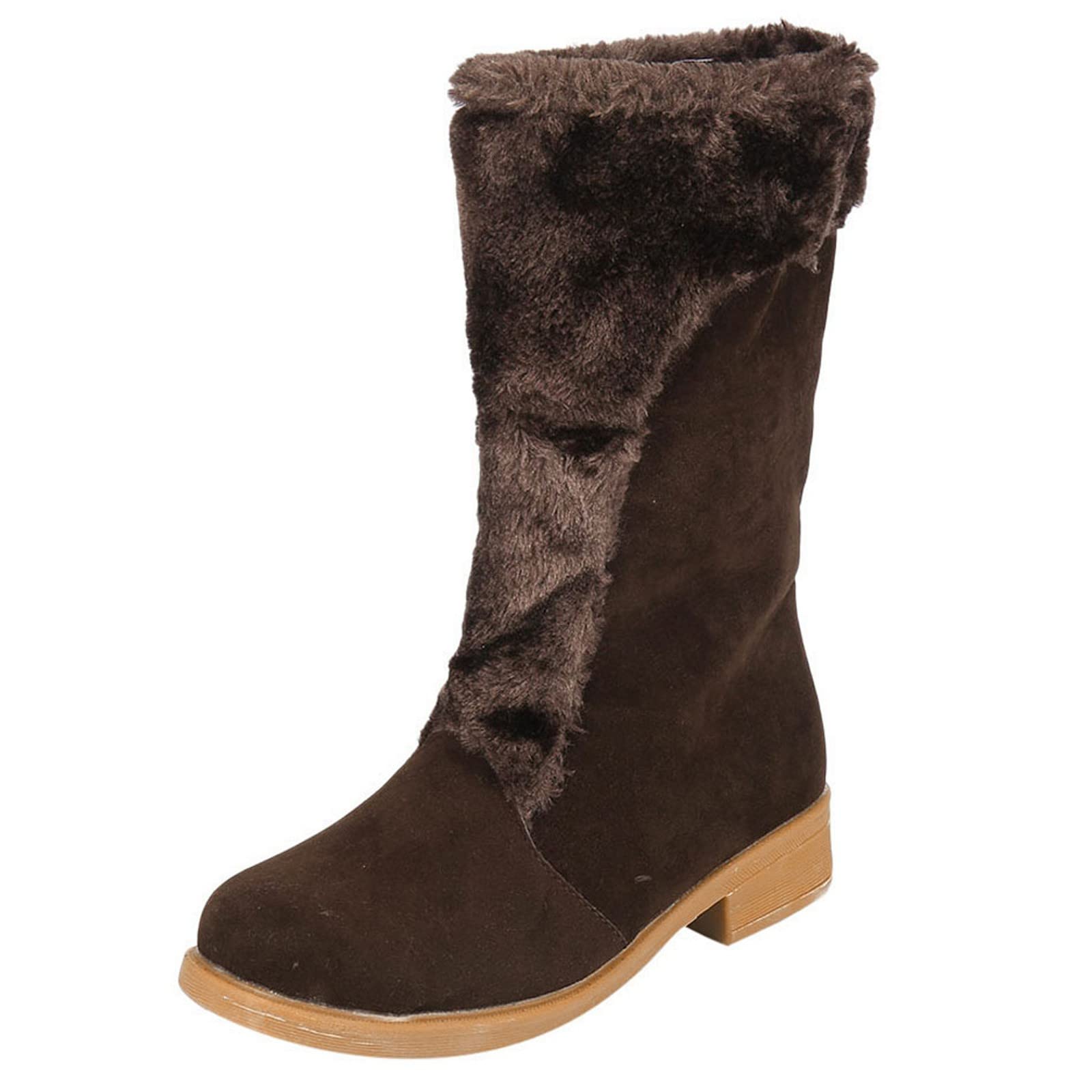 Women's Warm Snow Boots Slip-On Mid Heel Winter Boots with Flock Lining - Size 10.5 (Coffee, 7.5) - Perfect for Cold Weather, Snowy Days & Outdoor Winter Activities