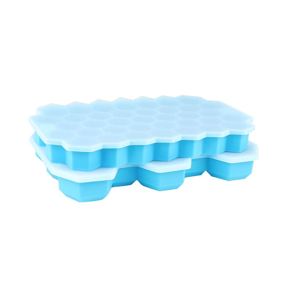 Honeycomb Ice Cube Tray with Lid - 2 Pack Silicone Ice Cube Molds for Whiskey, Cocktails & Beverages - BPA Free Reusable Ice Cube Maker for Parties, Home Bar & Kitchen Use