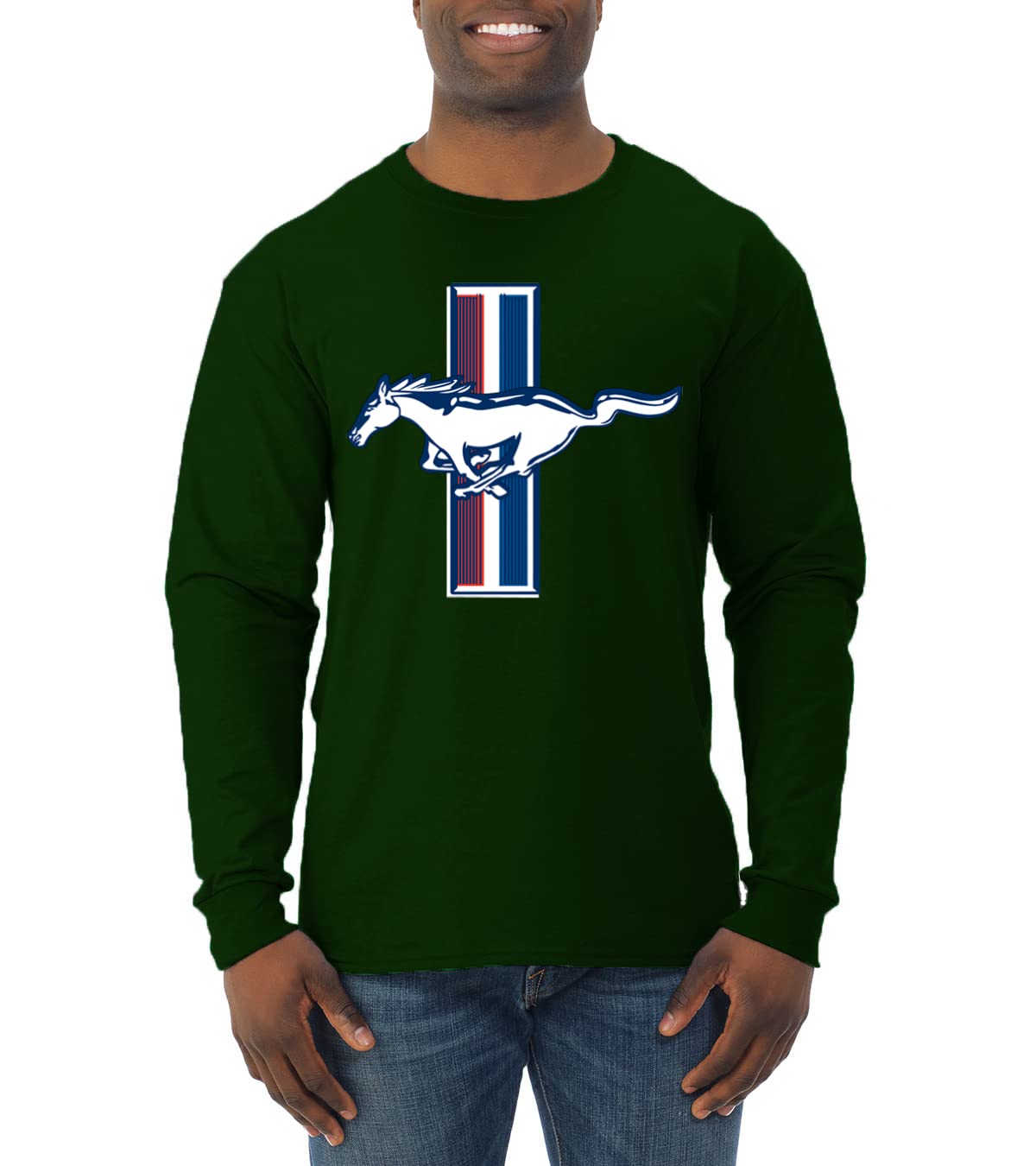 Vintage Ford Mustang Retro USA Logo Classic Bar Men's Long Sleeve Shirt - Perfect for Car Enthusiasts, Casual Wear & Road Trips