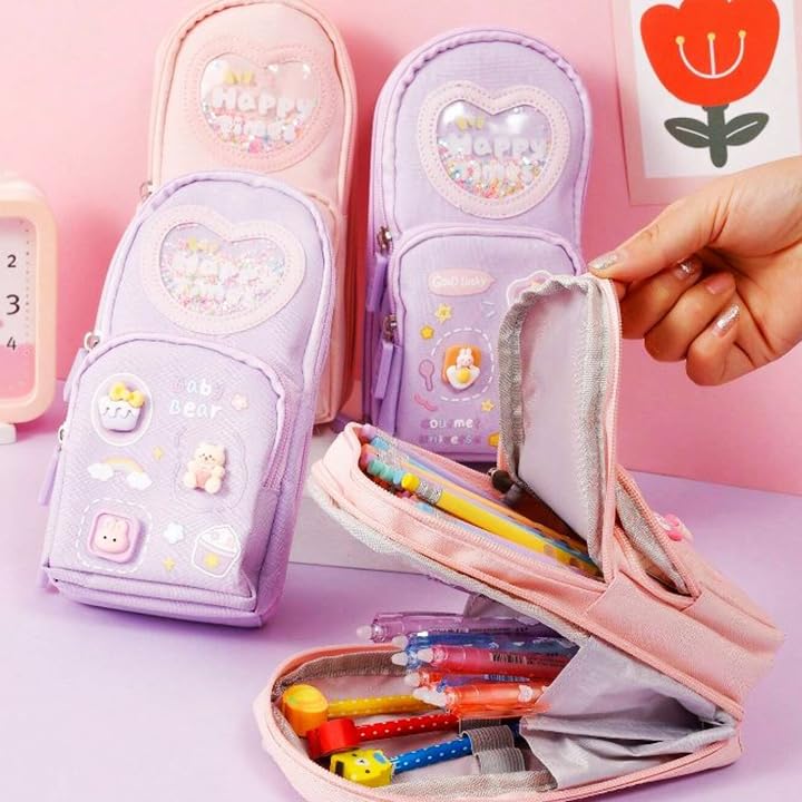 Elecart Double Layer Large Capacity Pencil Case - Multi-Functional Korean Style Organizer for School, Office & Travel | Perfect for Students, Makeup & Stationery Storage