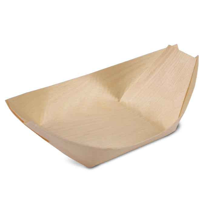 Premium Poplar Wood Serving Boat Tray - 4.5 x 2.5 x 0.5 Inches - Elegant Appetizer & Cheese Platter for Parties, Weddings & Charcuterie Boards - Natural Wooden Display Dish for Entertaining