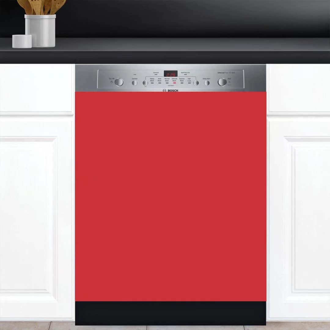 Red Kitchen Dishwasher Magnet Cover - Solid Color Vinyl Appliance Art Magnetic Sticker for Dishwasher & Fridge Panel Decal (23 x 26 Inches) - Perfect for Home Kitchen Decor & Appliance Protection