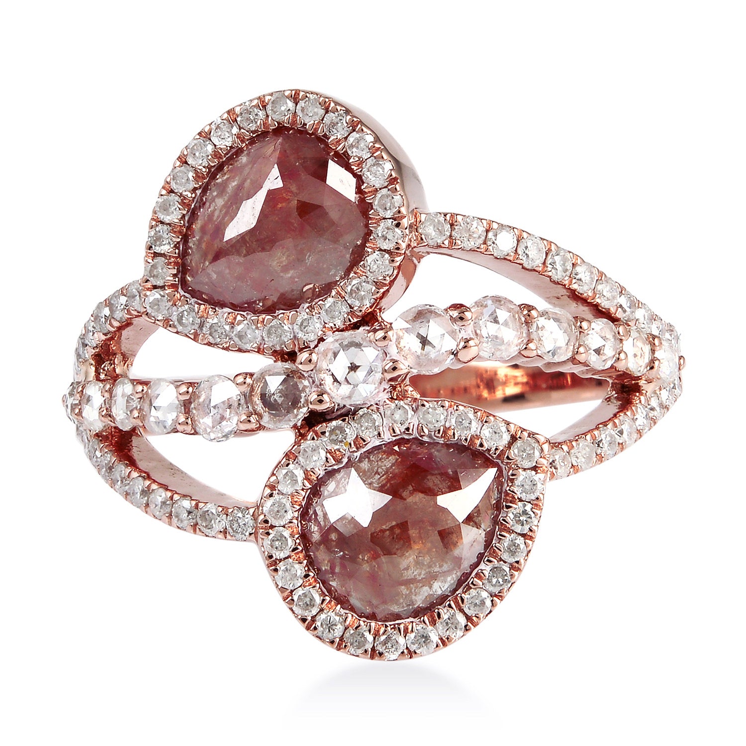 18K Rose Gold Pear Cut Ice Diamond Spiral Ring for Women - Elegant Wedding, Engagement, Anniversary Gift Jewelry for Her