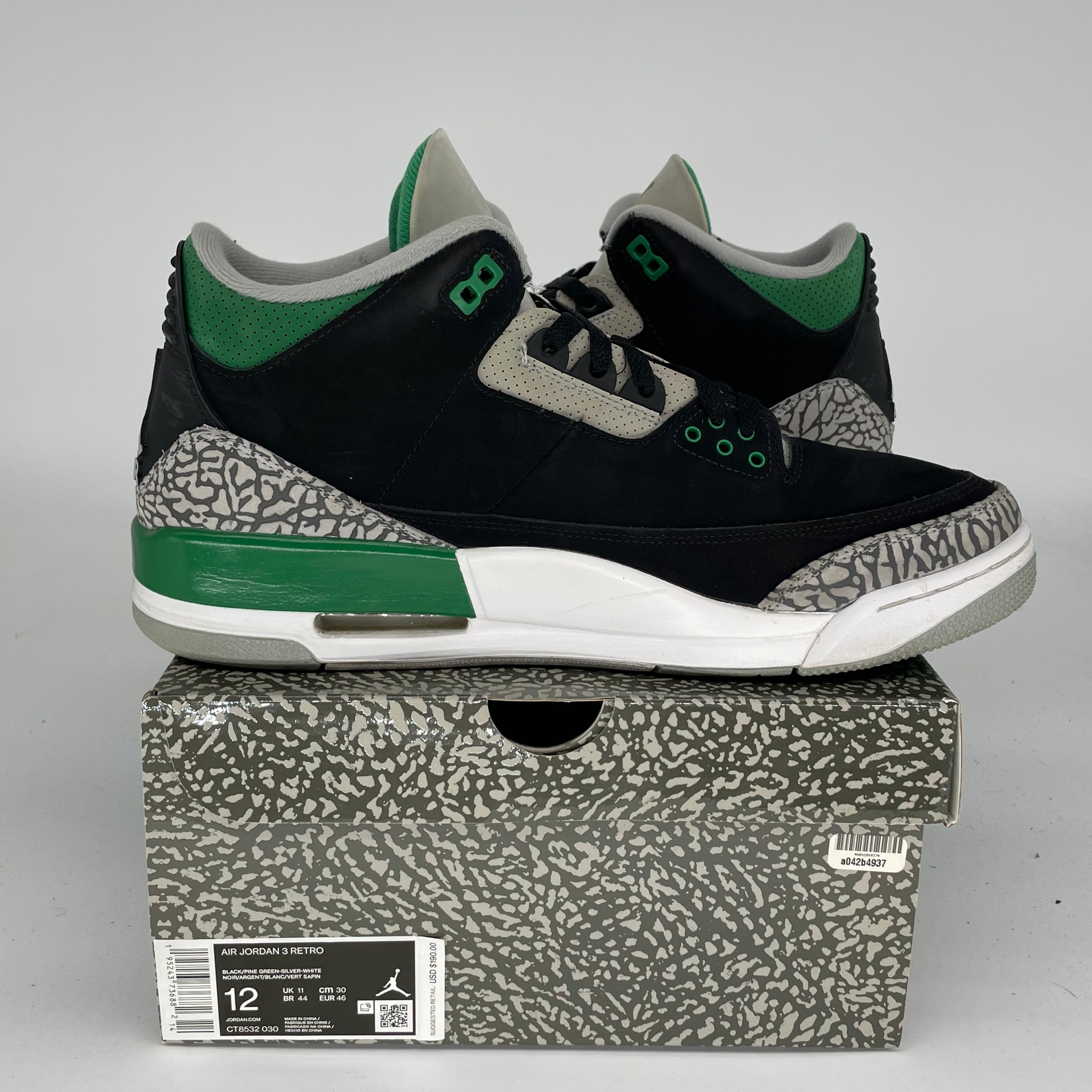 AIR JORDAN 3 Retro Pine Green Men's Basketball Shoes Size 12 - CT8532-030 | Authentic Sneakers for Casual Wear, Street Style & Basketball Games