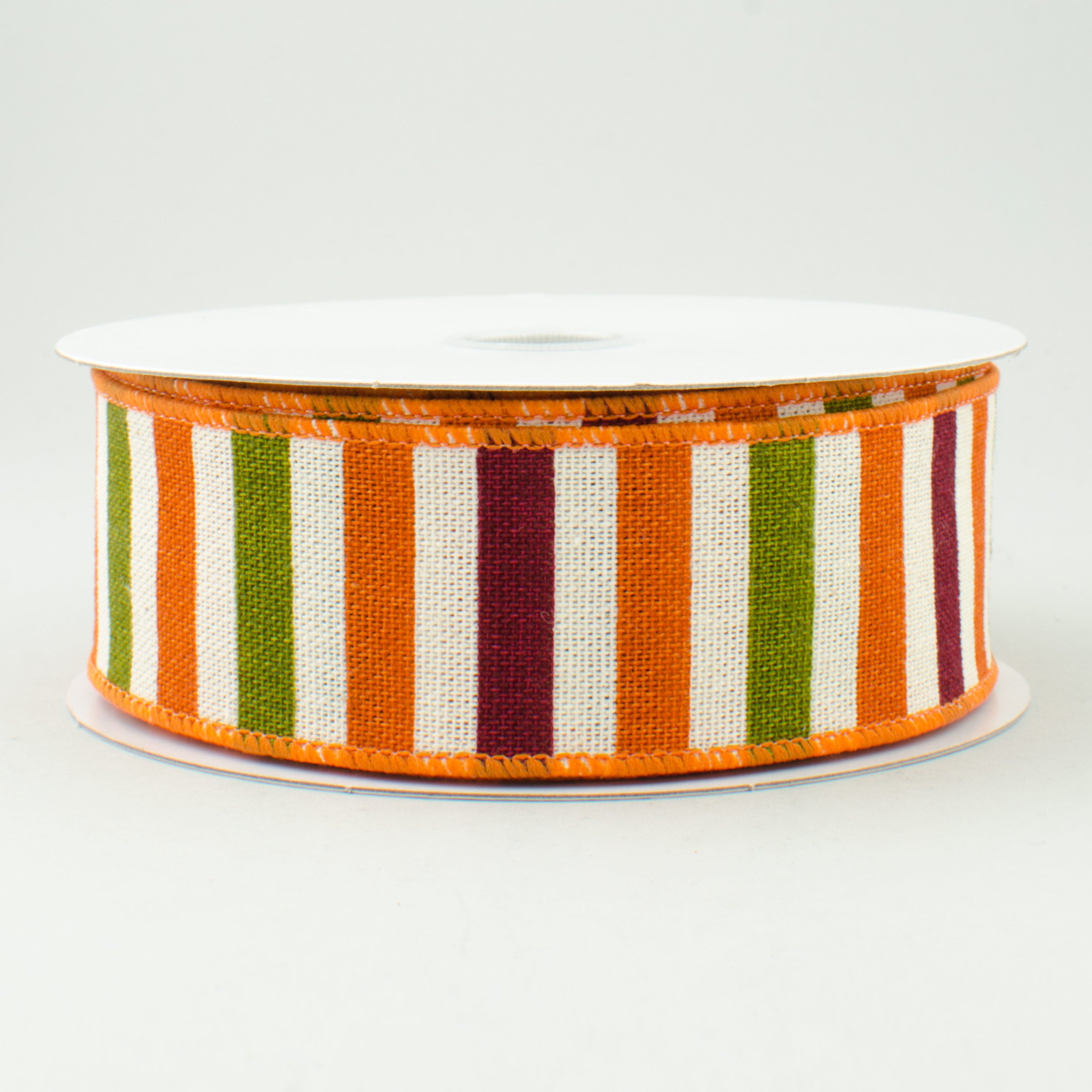 1.5 Inch Canvas Horizontal Stripes Ribbon - Orange, Green, Burgundy (10 Yards) - Perfect for Gift Wrapping, DIY Crafts, and Home Decor