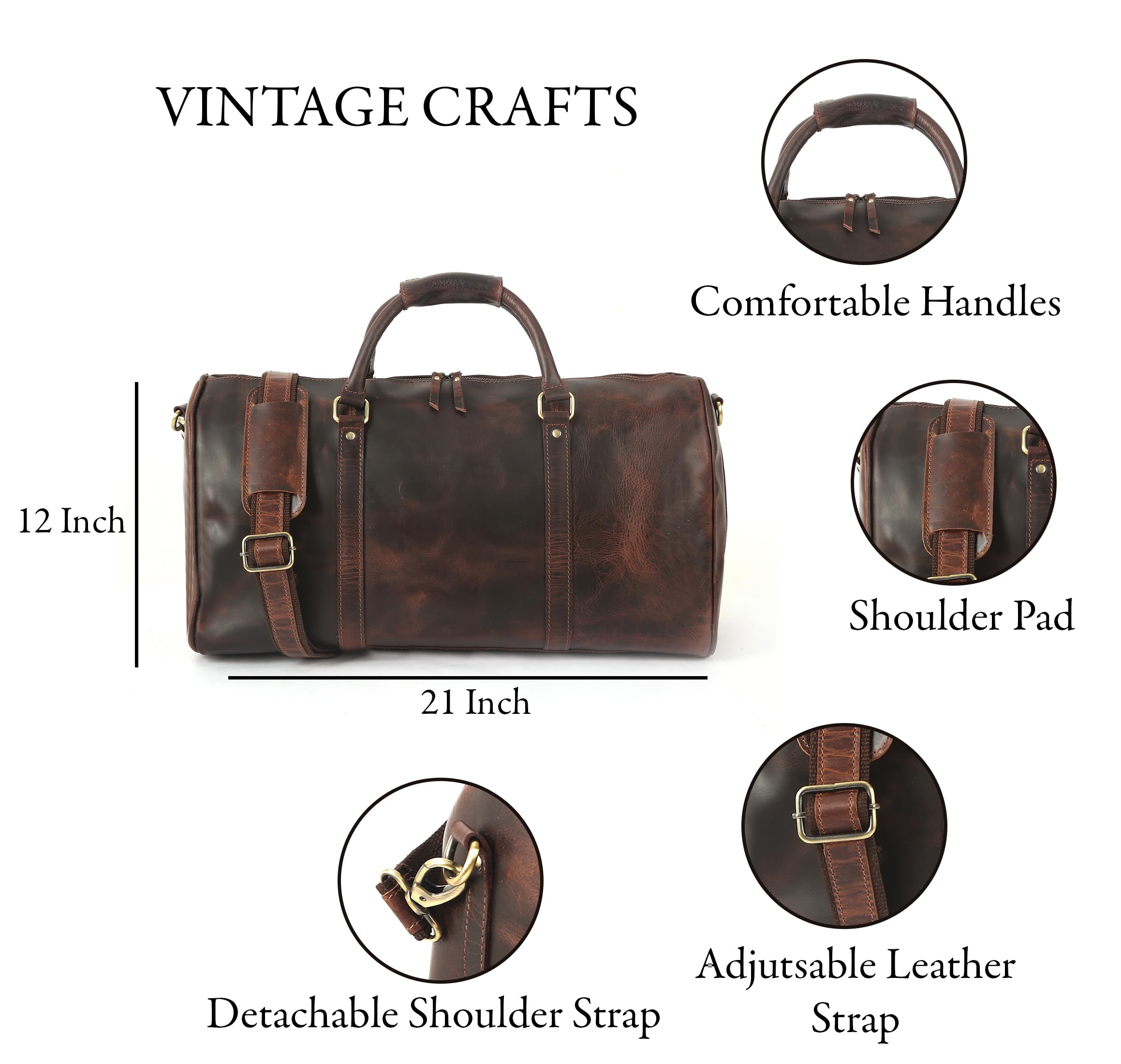 Premium Oversized Dark Brown Full Grain Leather Weekender Bag - Large Travel, Gym & Sports Duffle for Men & Women - Durable Carry-On Luggage for Weekend Trips, Workouts & Business Travel (Dark Brown)