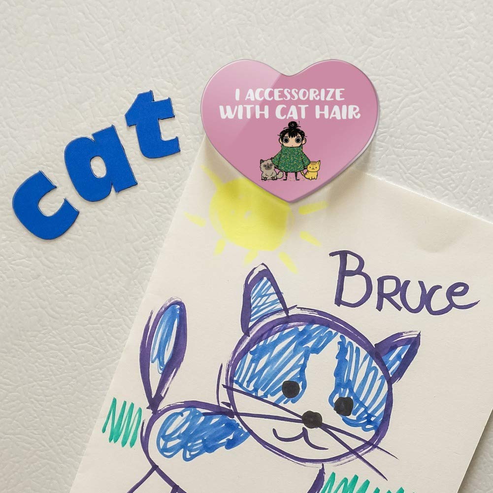 Cat Hair Fur Heart Acrylic Fridge Magnet - Cute Animal Lover Gift for Cat Owners - Perfect for Kitchen Decor, Office Accessories & Refrigerator Organization