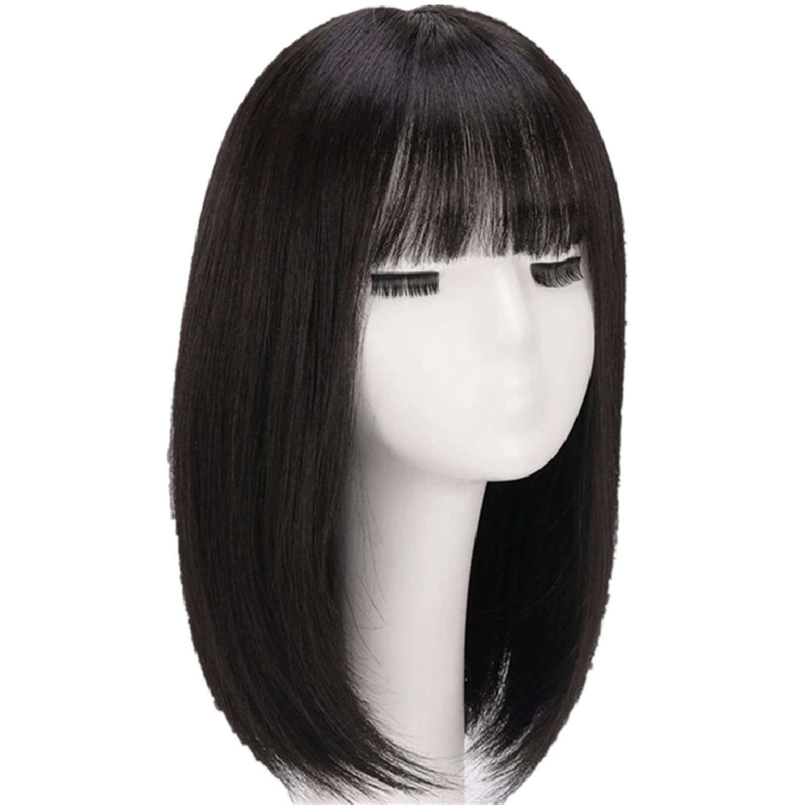 MIYYO 100% Real Human Hair Toppers for Women - Natural Black Hairpiece with Bangs, 120% Density for Thinning Hair (16 Inches) | Perfect for Daily Wear, Parties & Special Occasions