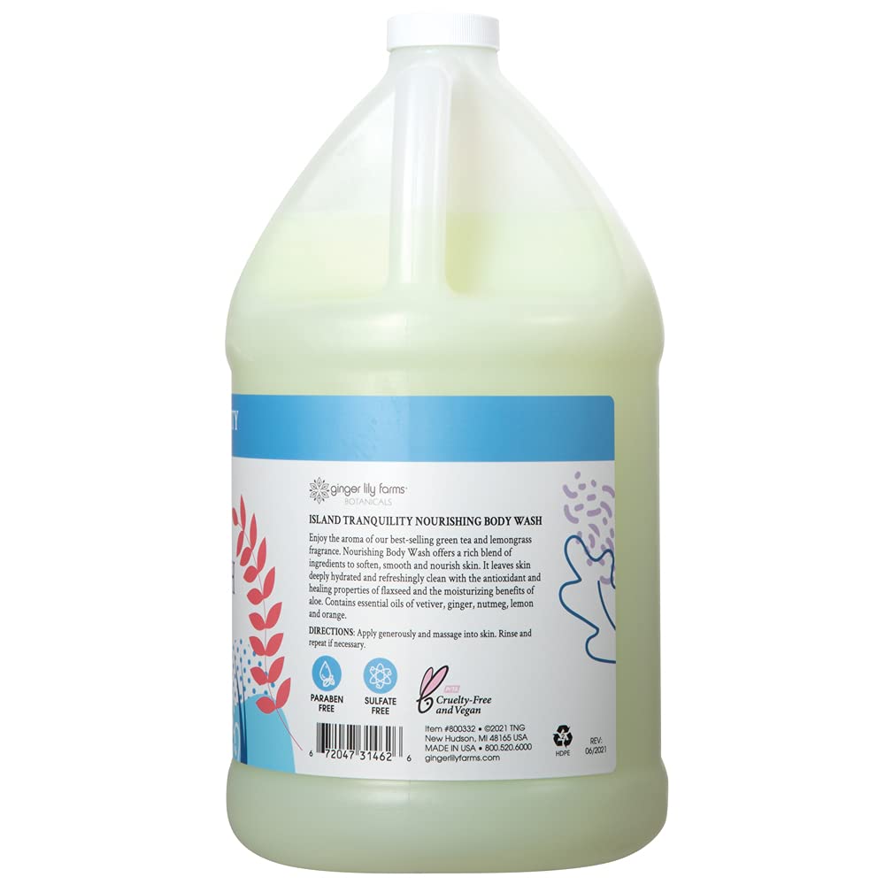 Ginger Lily Farms Botanicals Nourishing Body Wash - Island Tranquility Scent with Green Tea & Lemongrass | 100% Vegan & Cruelty-Free | 1 Gallon Refill (Pack of 4) | Perfect for Spas, Hotels & Eco-Friendly Homes