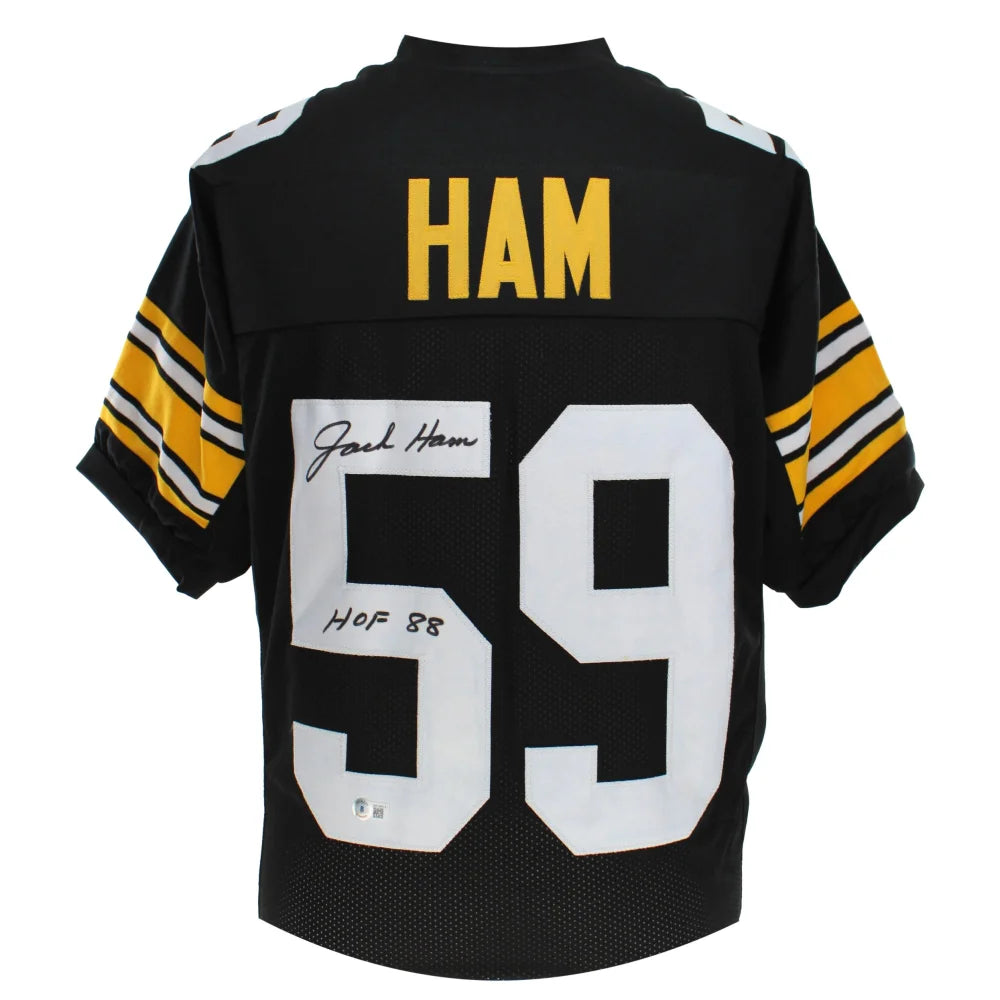 Jack Ham Autographed Pittsburgh Steelers Black Jersey - BAS COA Certified, Signed & Inscribed HOF - Perfect for Football Collectors, Sports Memorabilia Fans & Steelers Enthusiasts