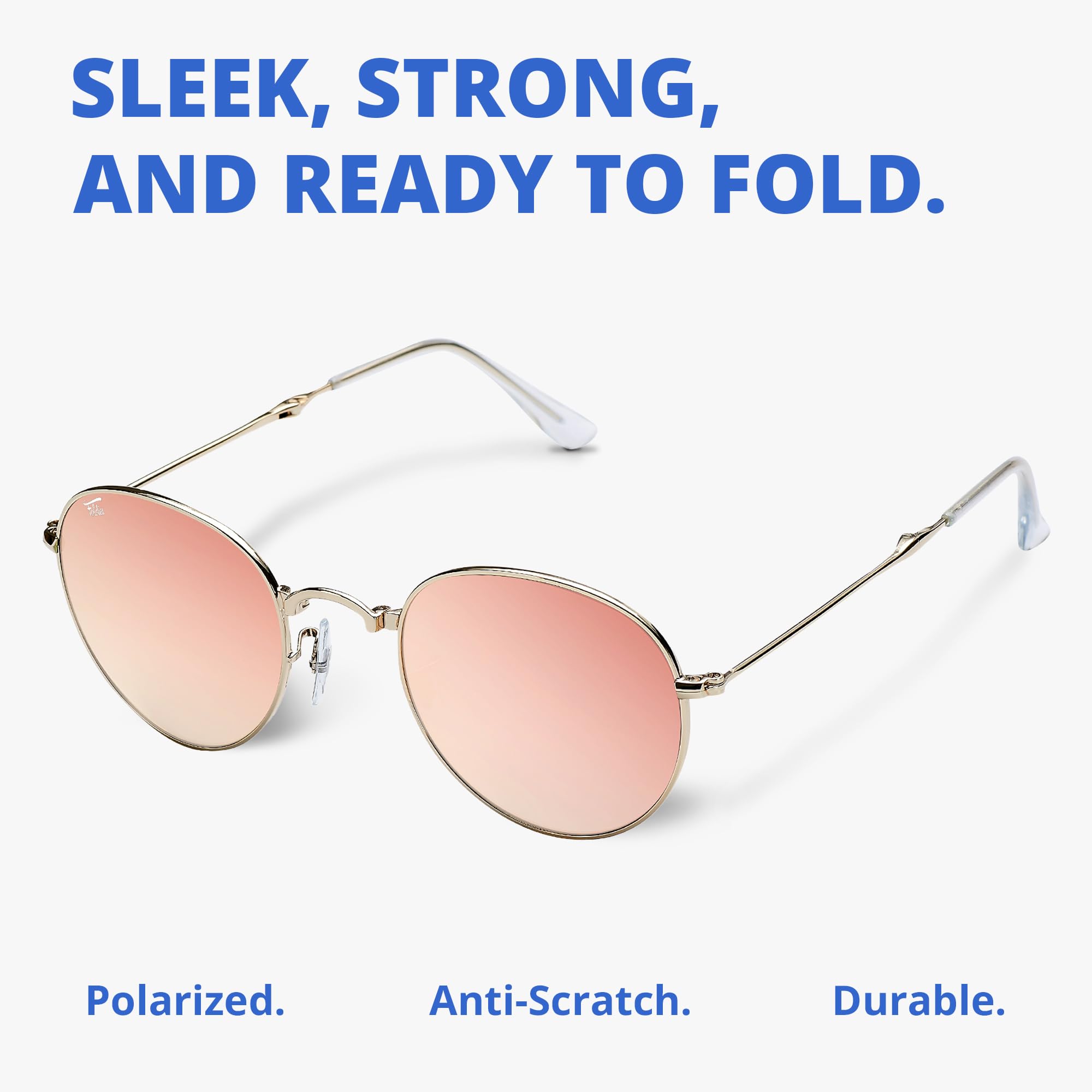 Polarized Round Folding Sunglasses for Men & Women - UV400 Protection Against UVA/UVB Rays with Leather Case - Perfect for Travel, Driving, and Outdoor Activities