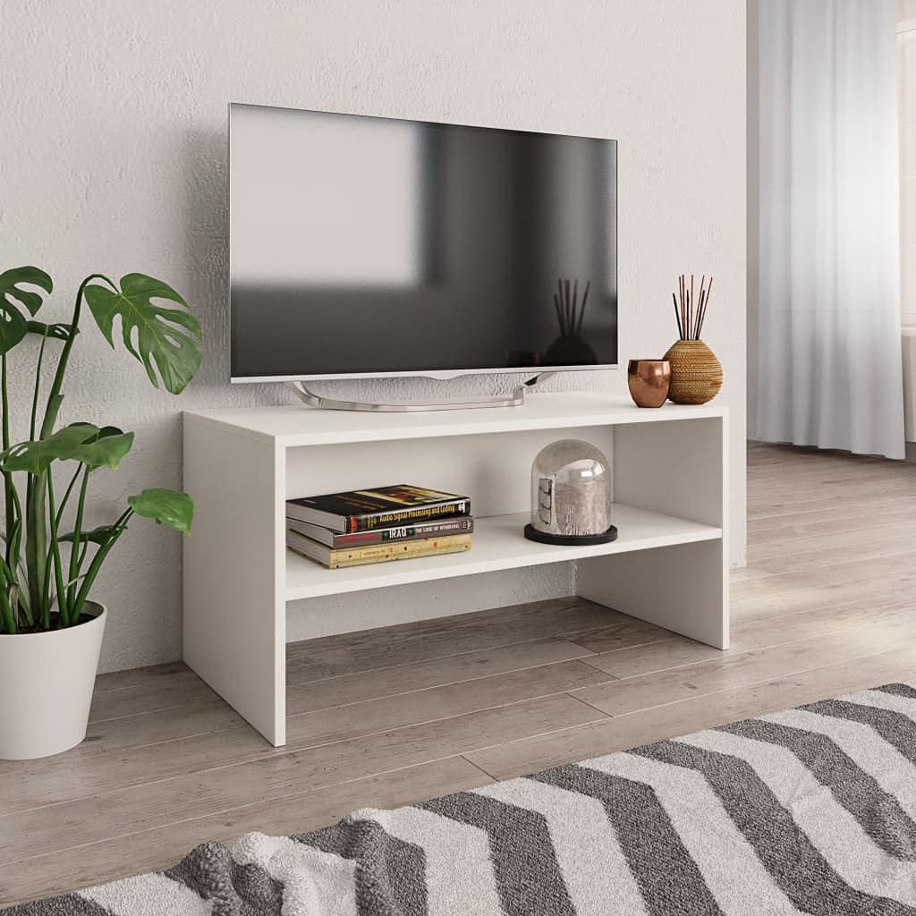 White Classic TV Stand with Open Storage - 31.5 Inch Modern Chipboard TV Console Cabinet, Durable & Stable HIFI Media Shelf for Living Room, Bedroom, Home Theater & Office Use