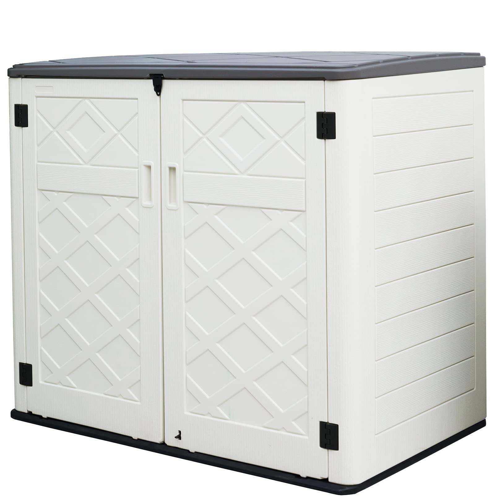 Large 38 cu.ft. Outdoor Storage Shed with Custom Shelves & Lock - Horizontal Garden Shed for Patio, Backyard & Yard Organization (Off White) - Perfect for Storing Tools, Cushions & Seasonal Decor