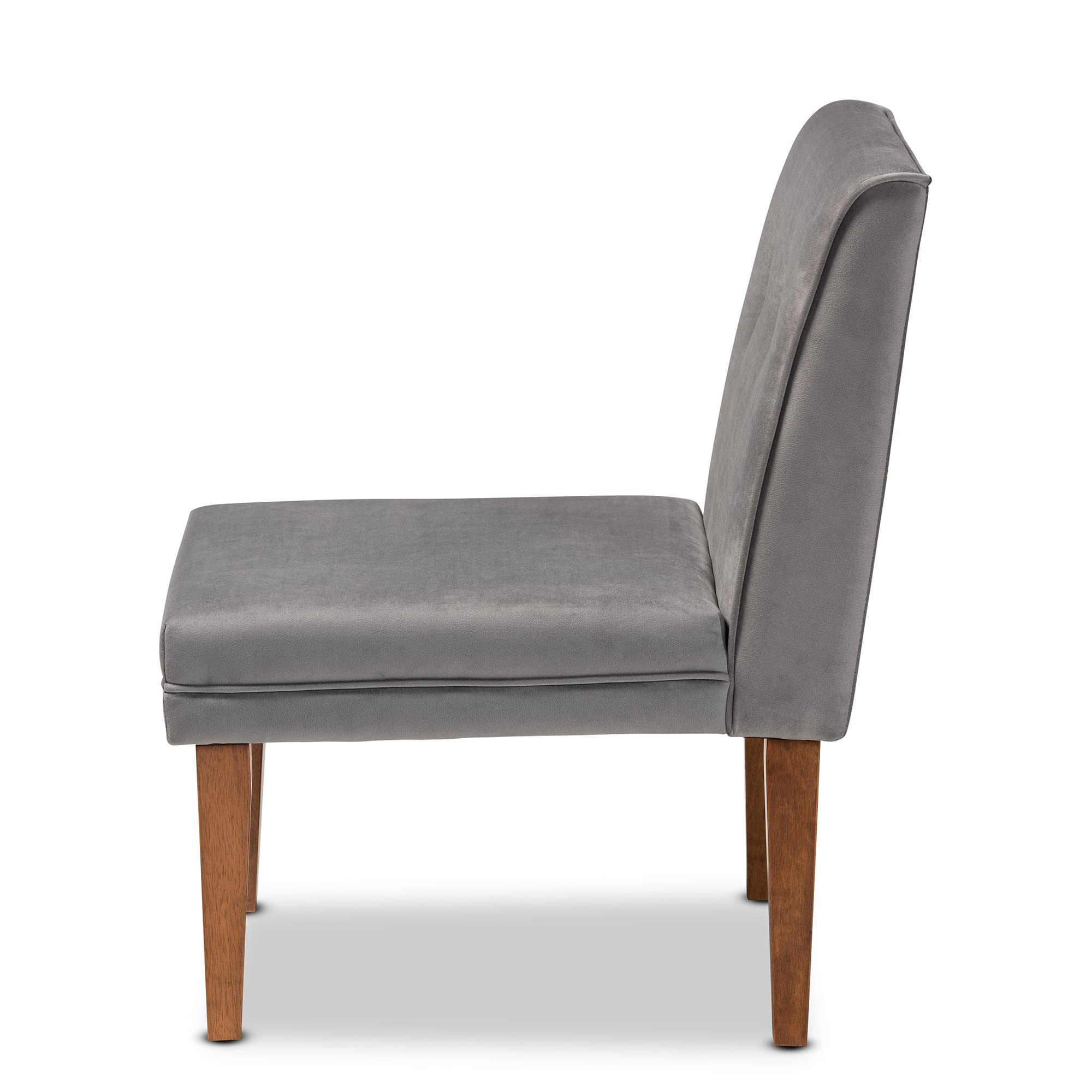 Baxton Studio Stewart Dining Chair - Grey Velvet Upholstered Wooden Chair with Walnut Finish - Perfect for Dining Rooms, Kitchens, and Home Offices