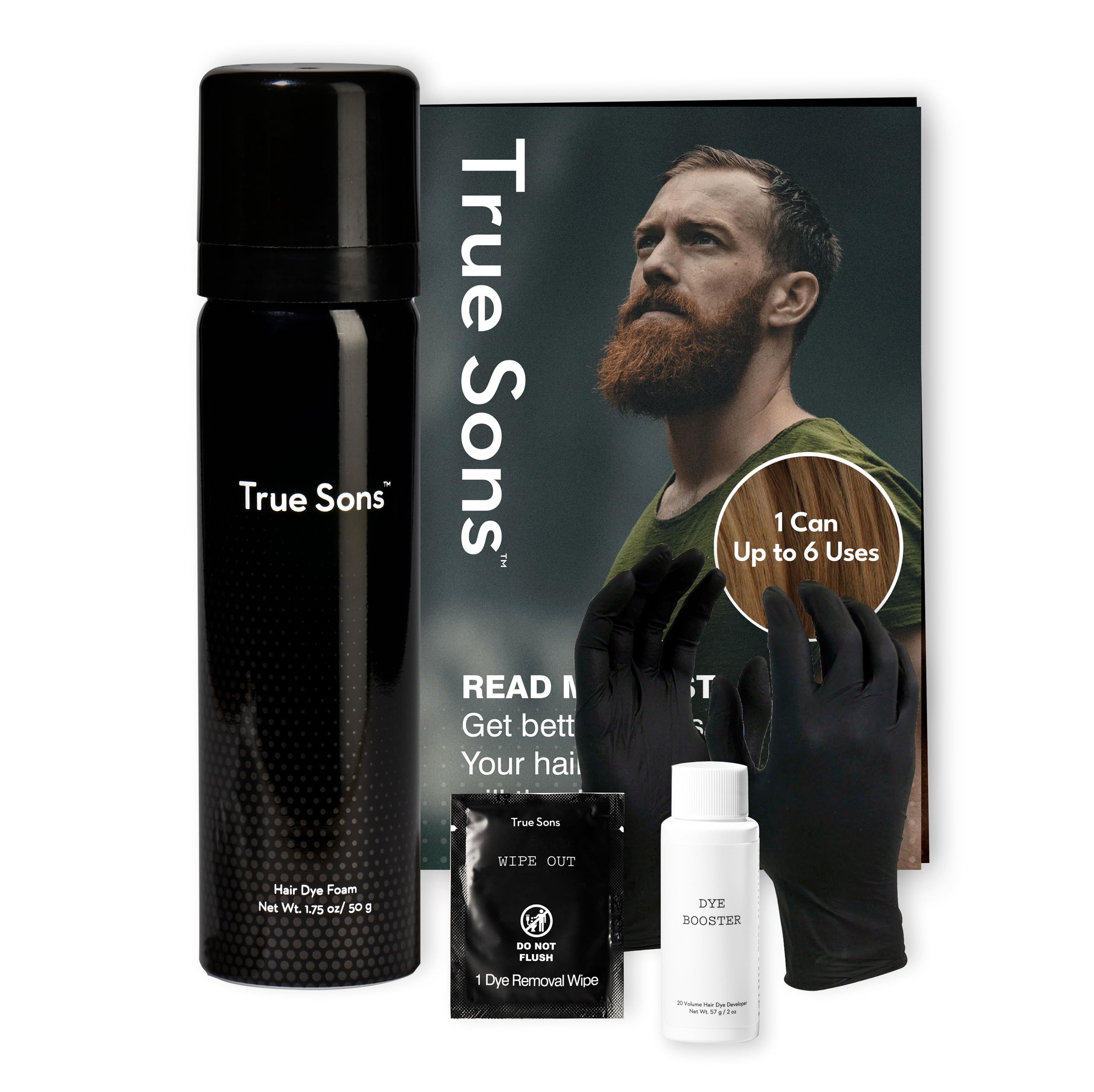 True Sons Men's Hair Dye - Light Brown Grey Coverage | Instant Root Touch Up & Beard Color Kit (1.75oz, 4-6 Uses) | Natural Looking Hair Color for Men | Perfect for Home Use, Travel & Quick Touch-Ups