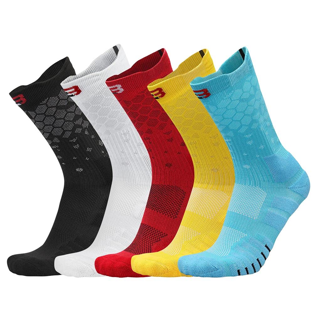 MITVR Basketball Socks - 5 Pack Cushioned Compression Crew Socks for Men, Women & Kids - Breathable Athletic Sports Socks for Basketball, Running, Gym Workouts & Daily Wear