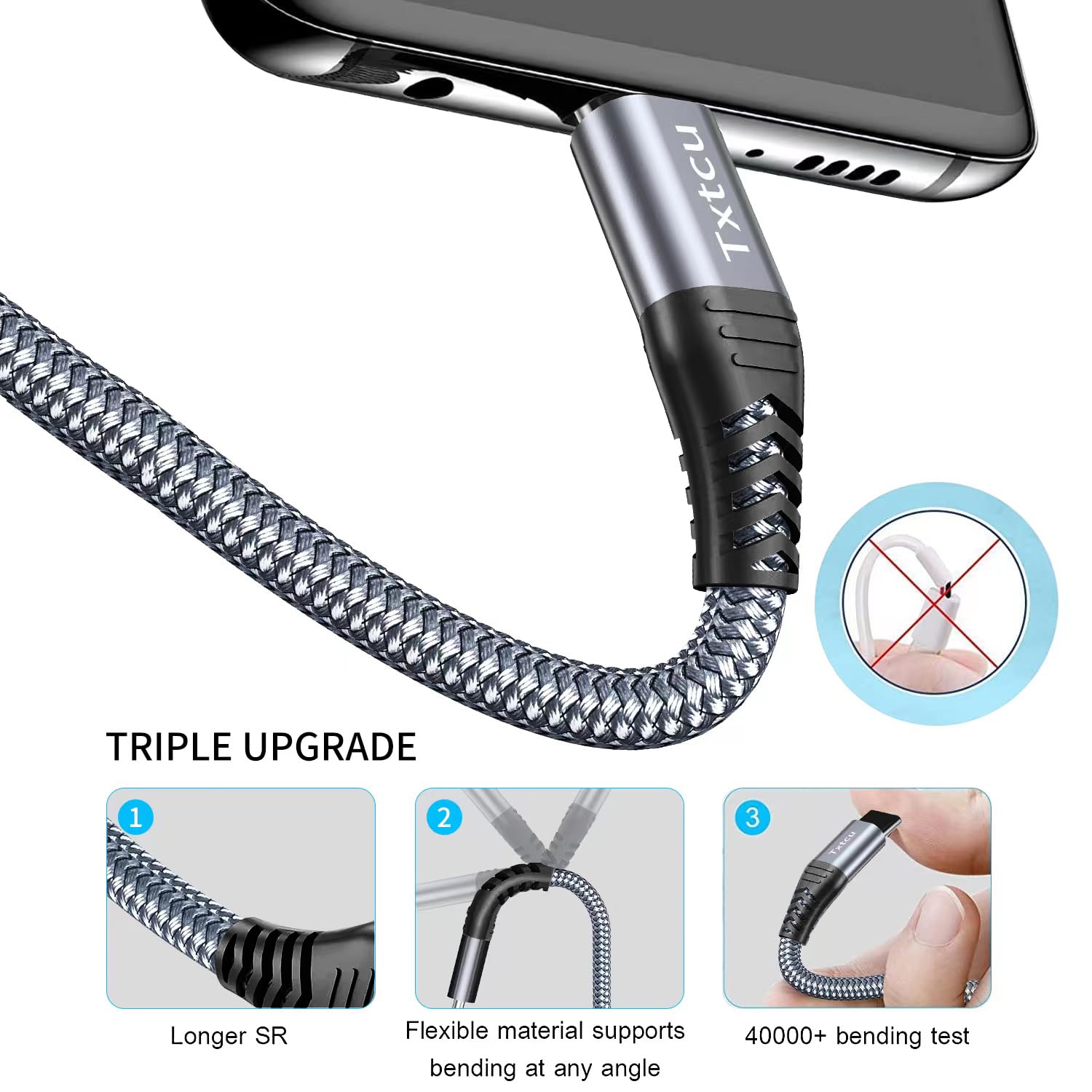 Premium Braided USB C Cable 0.3m - Fast Charging USB Type C Cable Compatible with PS5 Controller, Xbox, Samsung Galaxy S20/S10/S9, Note 10/9/8, LG, Motorola, Nintendo Switch, Kindle Fire, Huawei - Perfect for Gaming, Travel & Home Charging