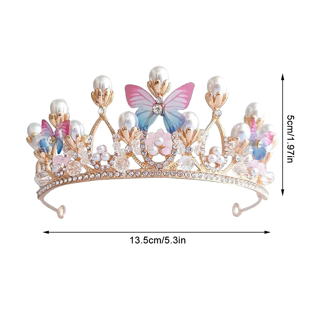 APKEY Princess Headband with Pearl & Butterfly Design - Vintage Rhinestone Crown for Wedding, Bridal, Prom, Pageant, Girls' Costume & Special Occasions