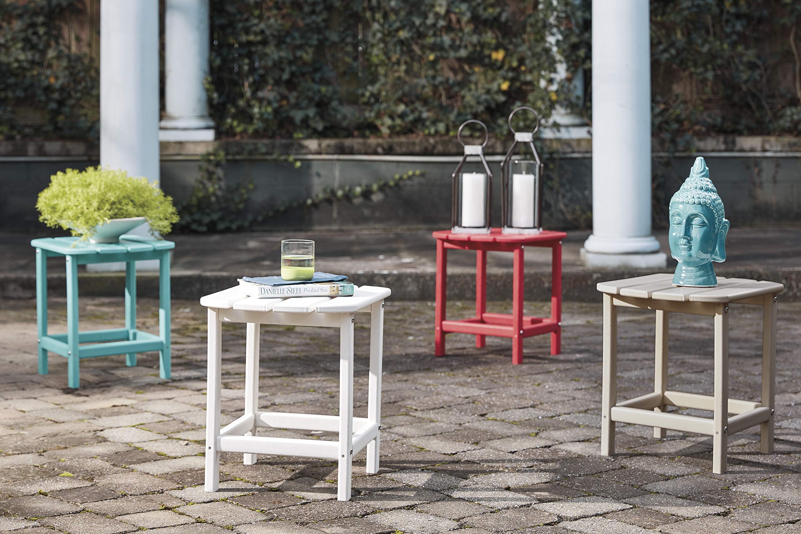 Signature Design by Ashley Sundown Treasure Outdoor Patio HDPE Weather Resistant End Table - Blue - Perfect for Poolside, Garden, or Deck Decor