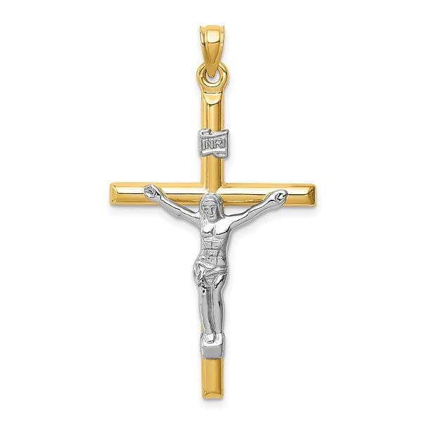 14K Solid Two Tone Gold Jesus Christ Crucifix Necklace - Religious Cross Pendant for Men & Women - Perfect for Baptism, Confirmation, and Daily Faith Jewelry