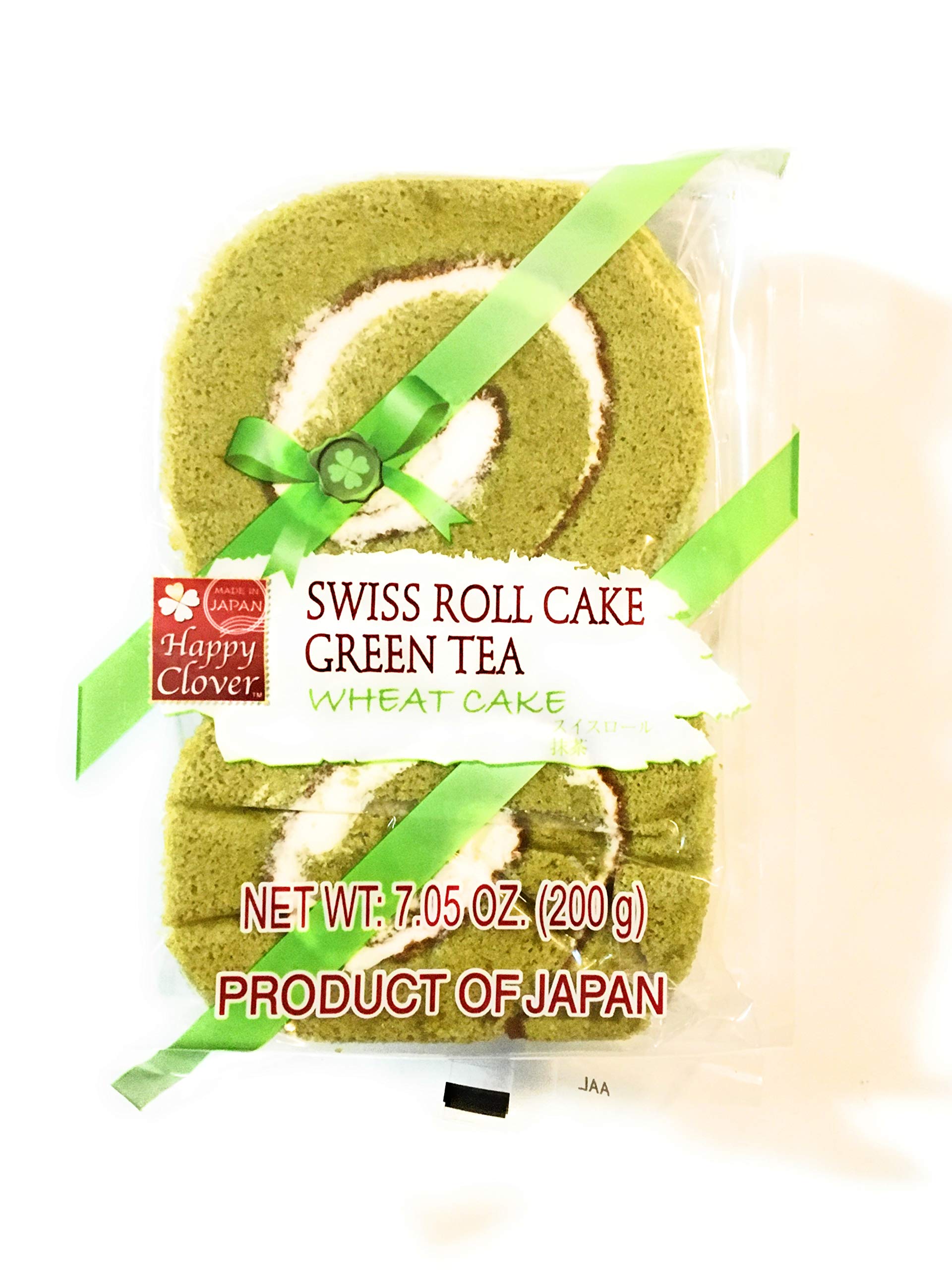 Happy Clover Swiss Roll Cake - Delicious Green Tea Wheat Cake (7.05 Oz) - Perfect for Snacks, Desserts & Tea Time Gifts
