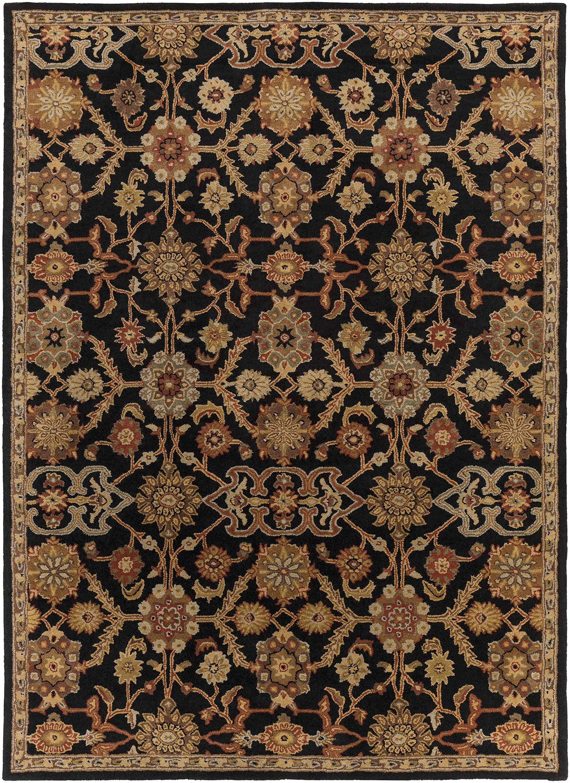 Salix Wool Area Rug 2' x 3' - Traditional Handwoven Black Brown Red Living Room Bedroom Rug - Soft Durable Floor Carpet for Home Decor, Cozy Comfort Underfoot