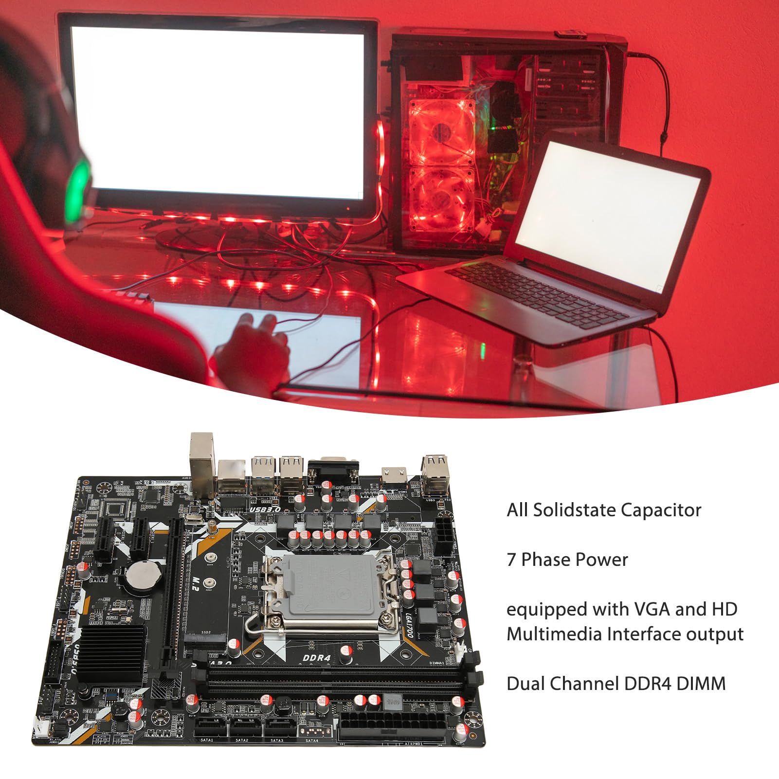Yunseity ATX Desktop Motherboard - Dual Channel DDR4, LGA 1700 Socket, VGA/HD Output | High Performance Gaming PC Build | Perfect for Esports, Streaming & Content Creation
