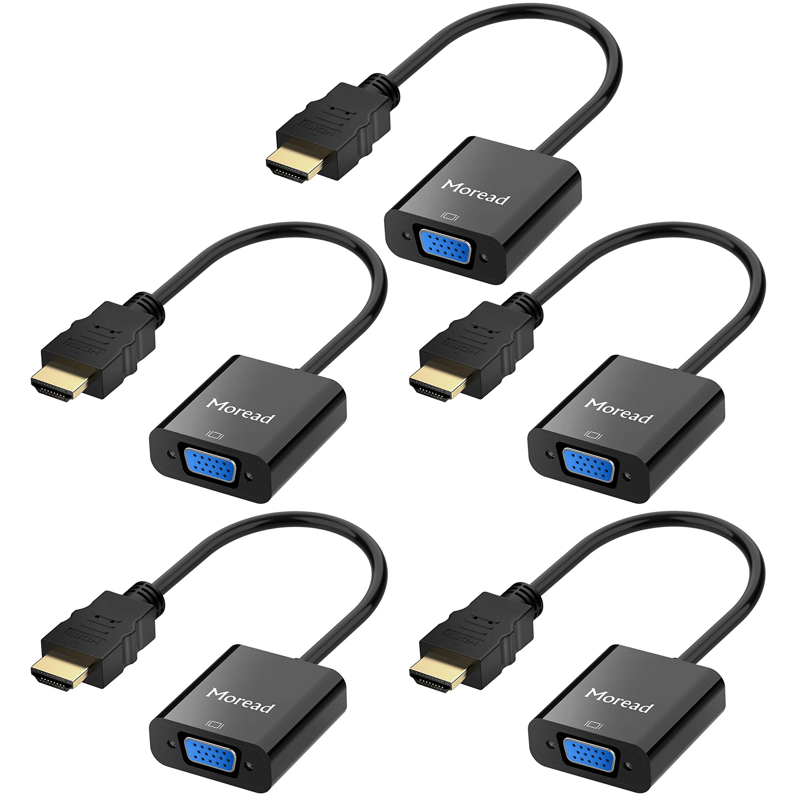 5-Pack Gold-Plated HDMI to VGA Adapter (Male to Female) - High-Quality Video Converter for Computers, Laptops, Monitors & Projectors - Compatible with PC, HDTV, Chromebook, Raspberry Pi, Roku & Xbox - Perfect for Home Office, Gaming & Presentations