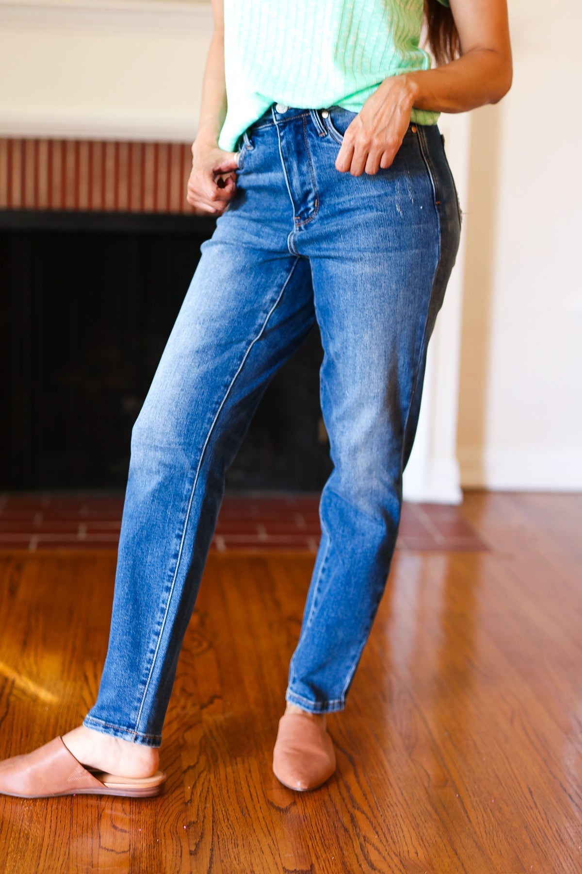 Judy Blue Women's Everyday Dark Denim Slim Fit High Rise Jeans - Comfortable Stretch Skinny Jeans for Casual Wear & Office Outfits