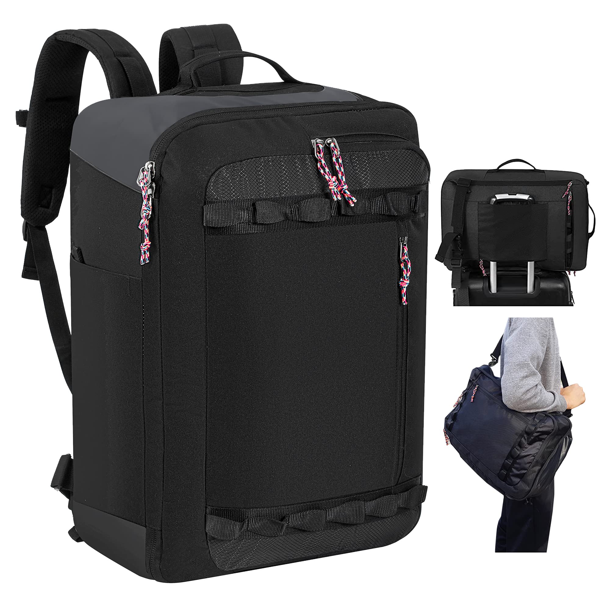 **48L TRAILKICKER Carry-On Travel Backpack - Flight Approved Weekender Bag for Men & Women, Business & Executive Use - Perfect for Air Travel, Business Trips & Weekend Getaways (Black)**