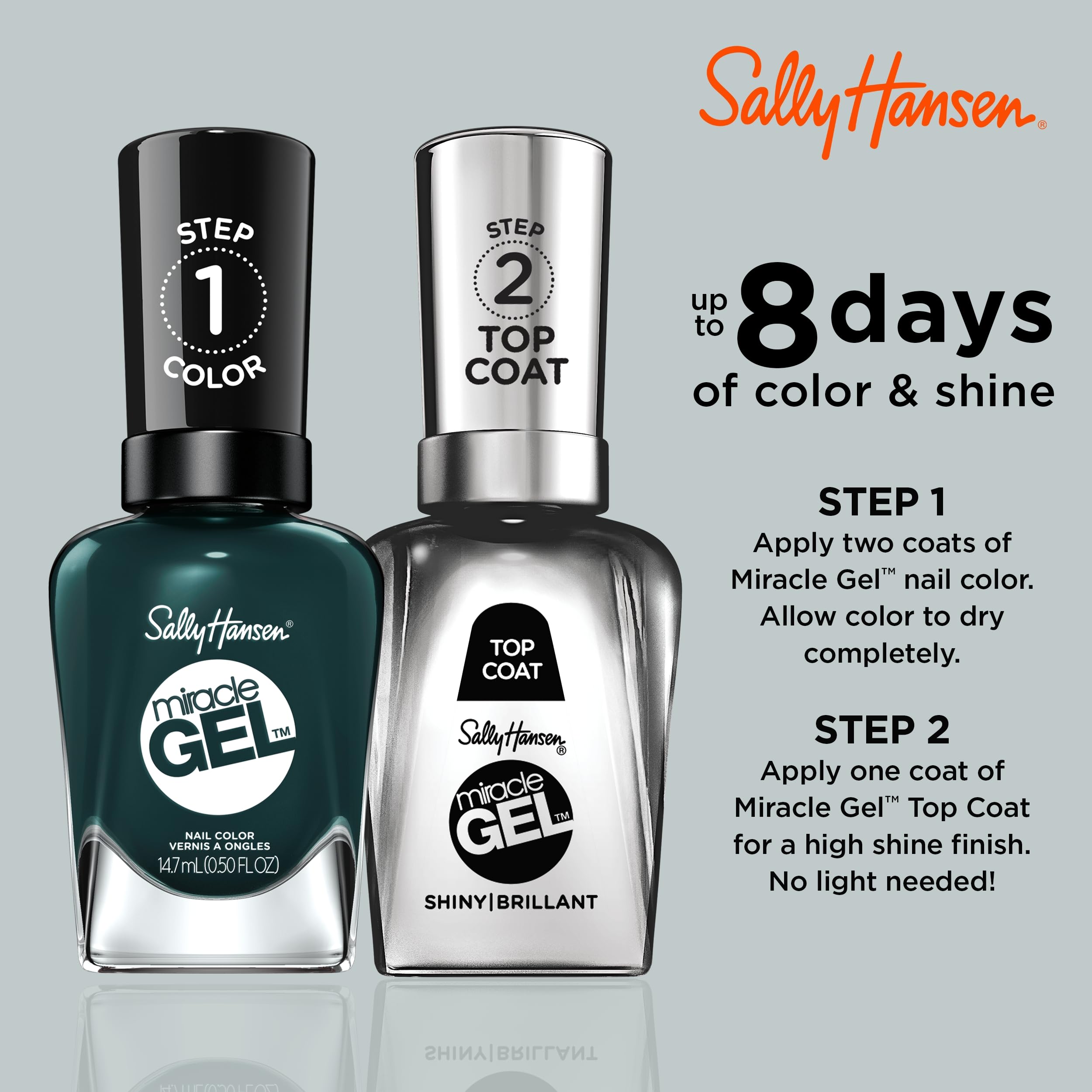 Sally Hansen Miracle Gel™ Nail Polish - Jealous Boyfriend Green, Long Lasting Gel-Like Formula, No UV Lamp Needed, Vegan & Cruelty-Free - Perfect for Manicures, Pedicures & At-Home Nail Care