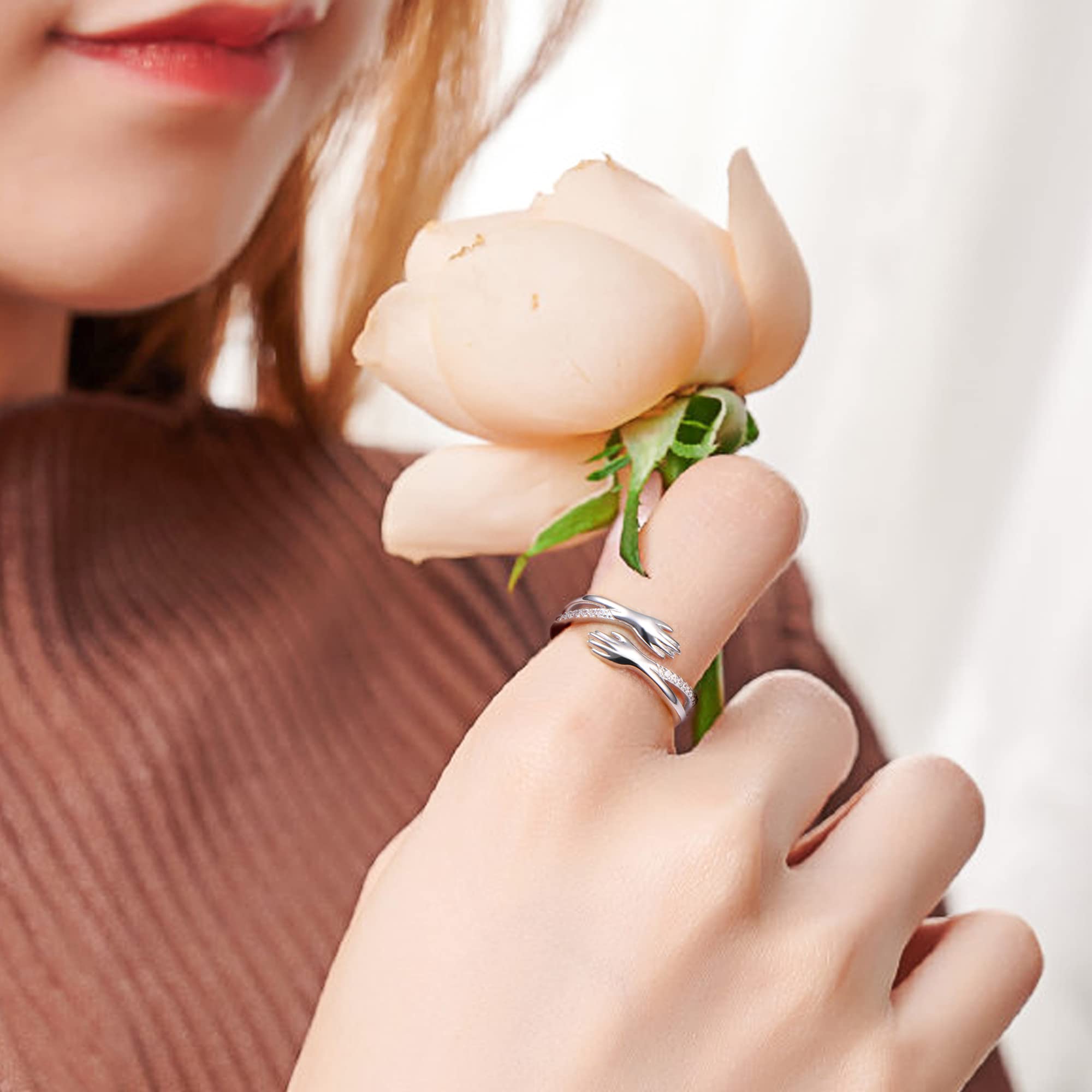 Sterling Silver Hug Ring for Women - S925 Open Promise Ring, Gift for Girlfriend, Mother, Valentine's Day, Birthday - Perfect for Anniversaries, Weddings & Special Occasions