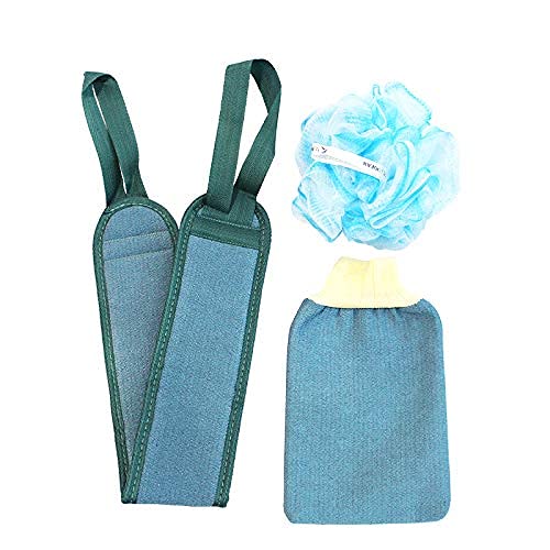 3-Piece Loofah Kit - Exfoliating Bath Sponge Puff, Back Scrubber & Gloves for Shower & Skincare | Perfect for Body Wash, Deep Cleansing & Spa Day at Home