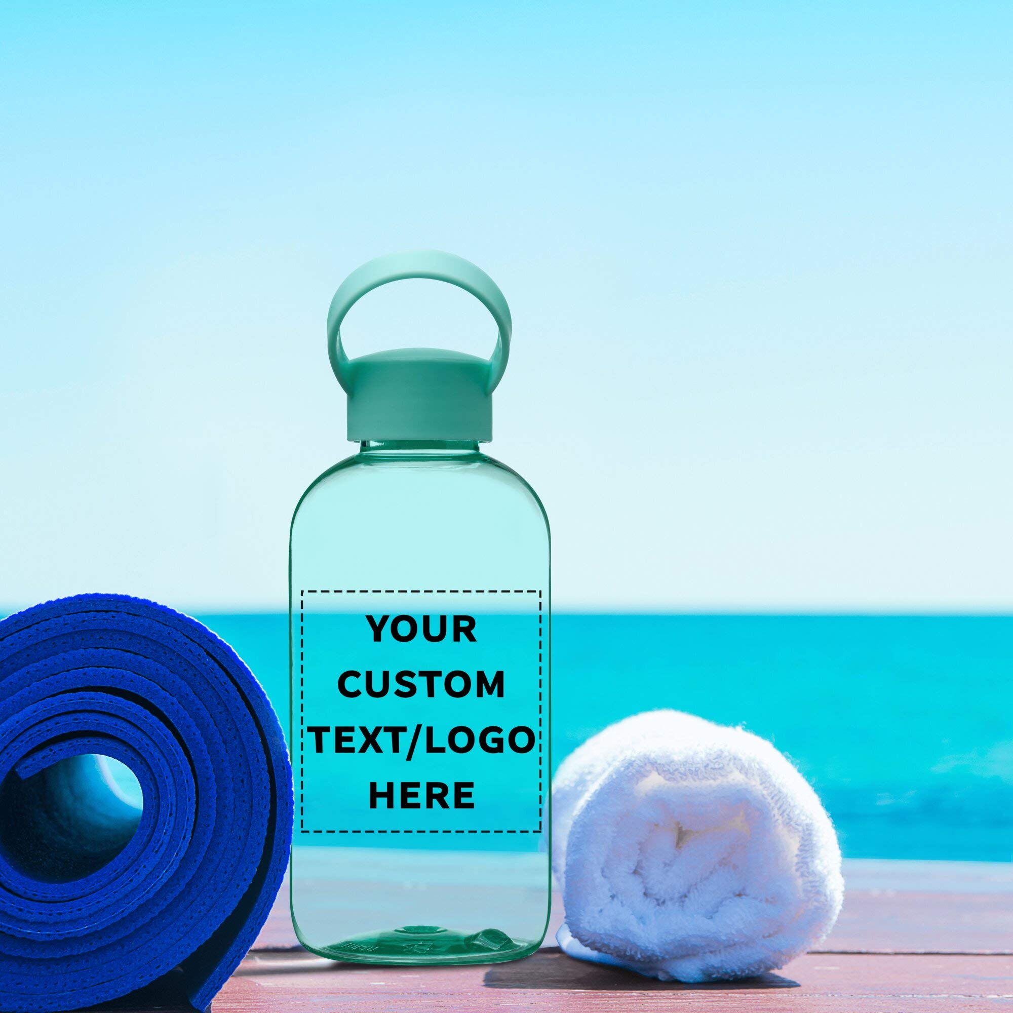 50 Pack Customizable 20 oz Plastic Water Bottles with Handle - Flexi-Grip Design, Bulk Drinkware for Schools, Gyms & Events - Mint Green (Text/Logo Printing Available)