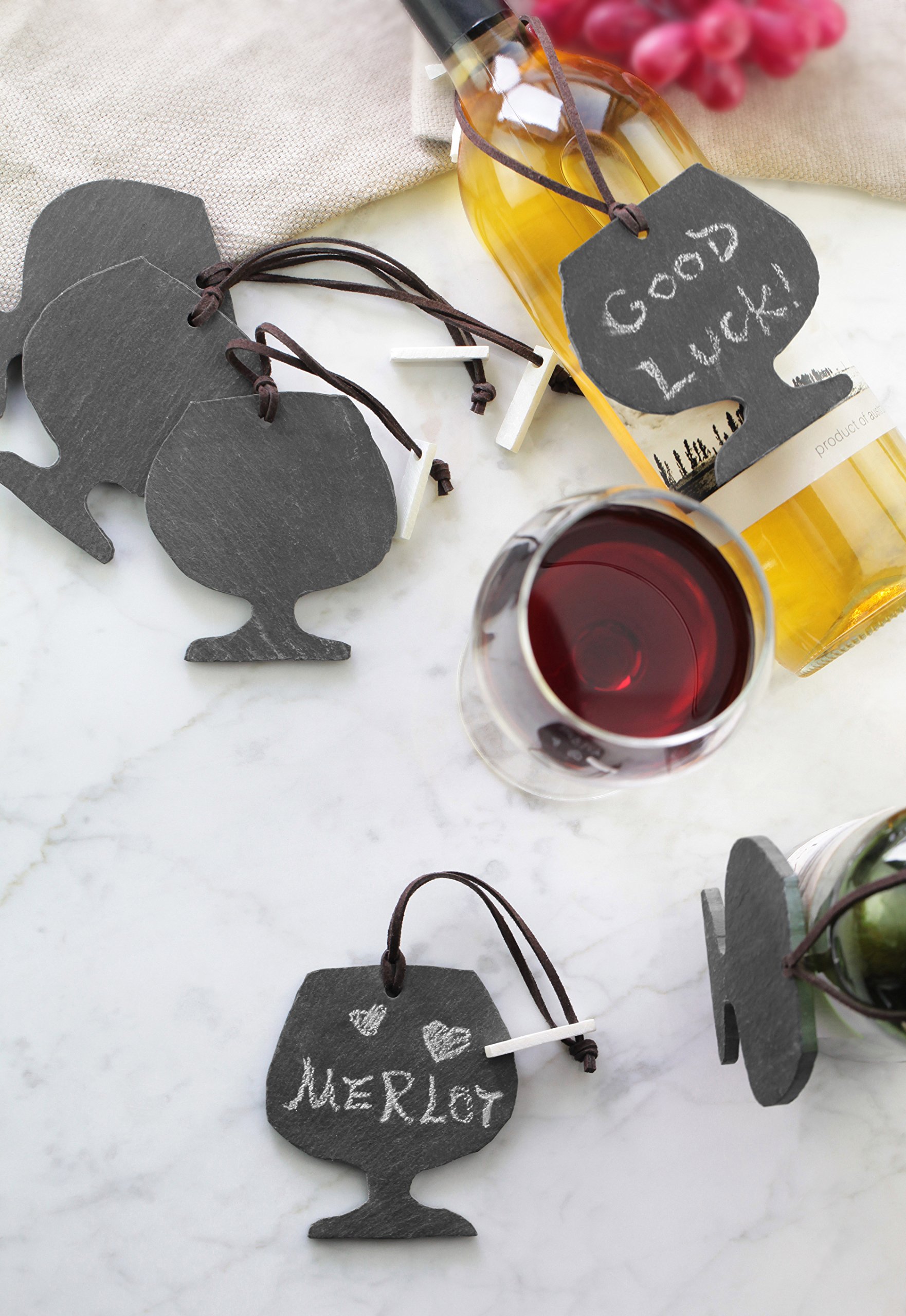 Artaste 28652 Slate Wine Tag & Soapstone Chalk Set - 3.25 x 3 Inch (6-Pack) - Perfect for Wine Bottle Labeling, Party Favors & Chalkboard Writing